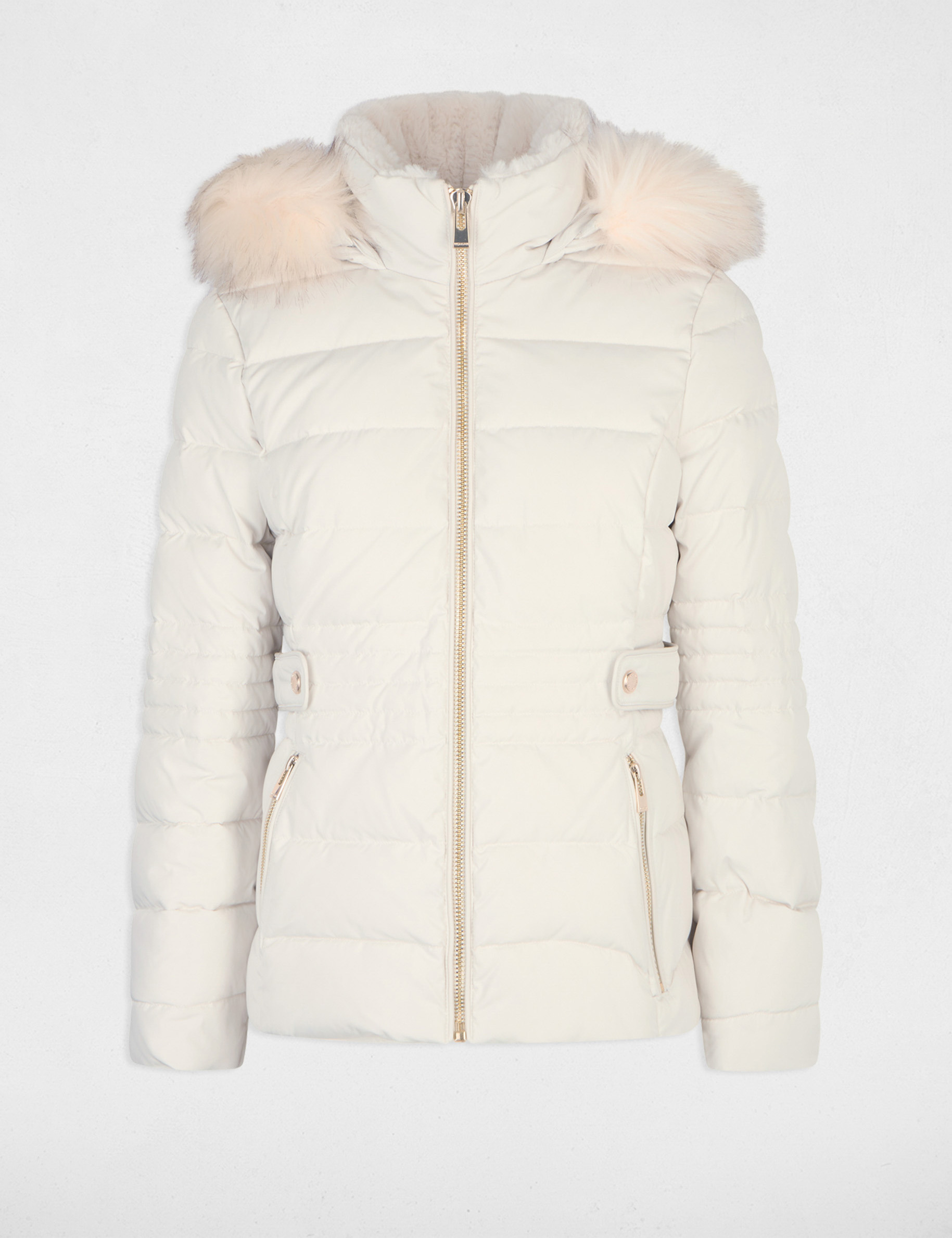 zipped padded jacket with hood ivory women Zipped padded jacket with hood ivory women