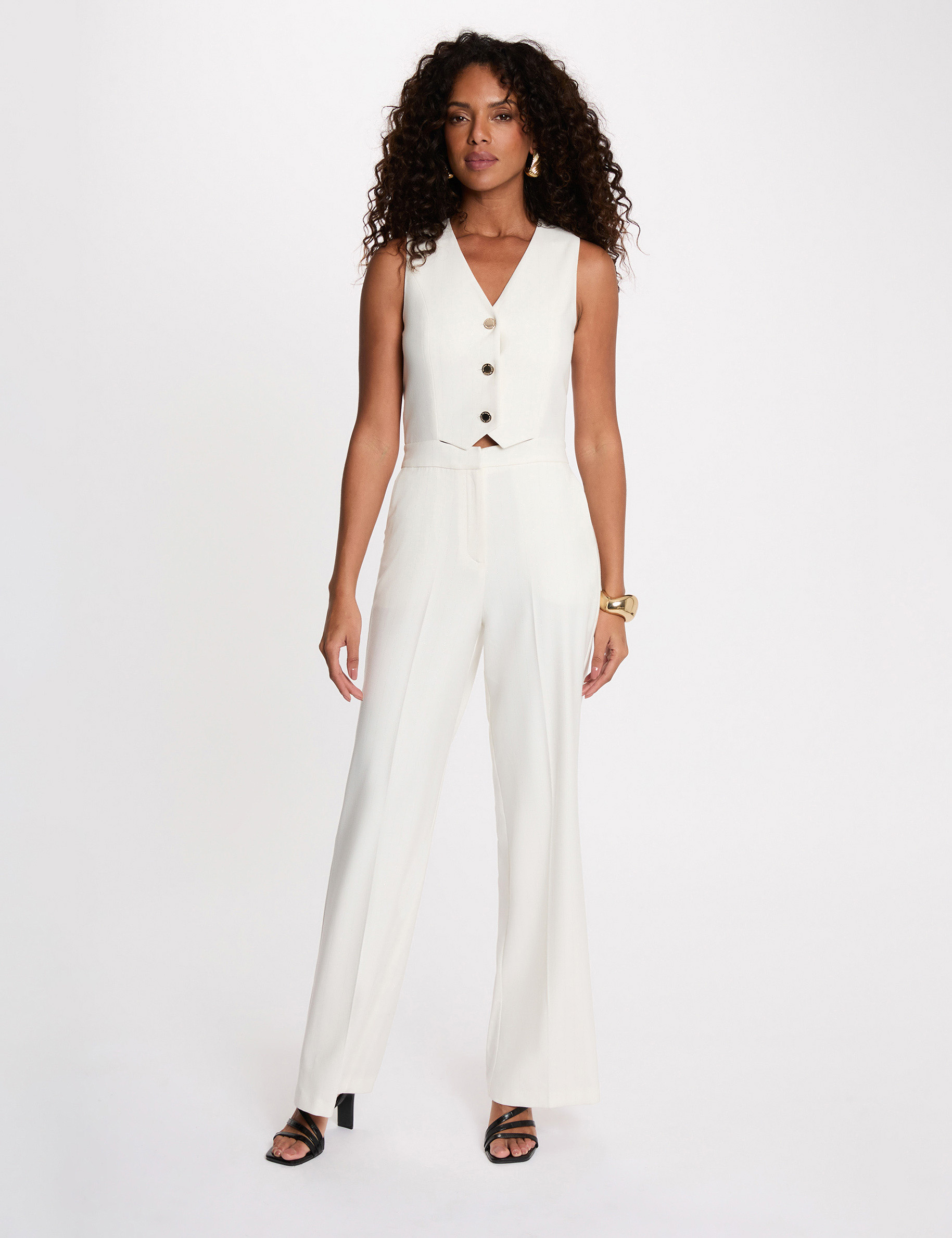 Wide-leg jumpsuit with V-neck white women