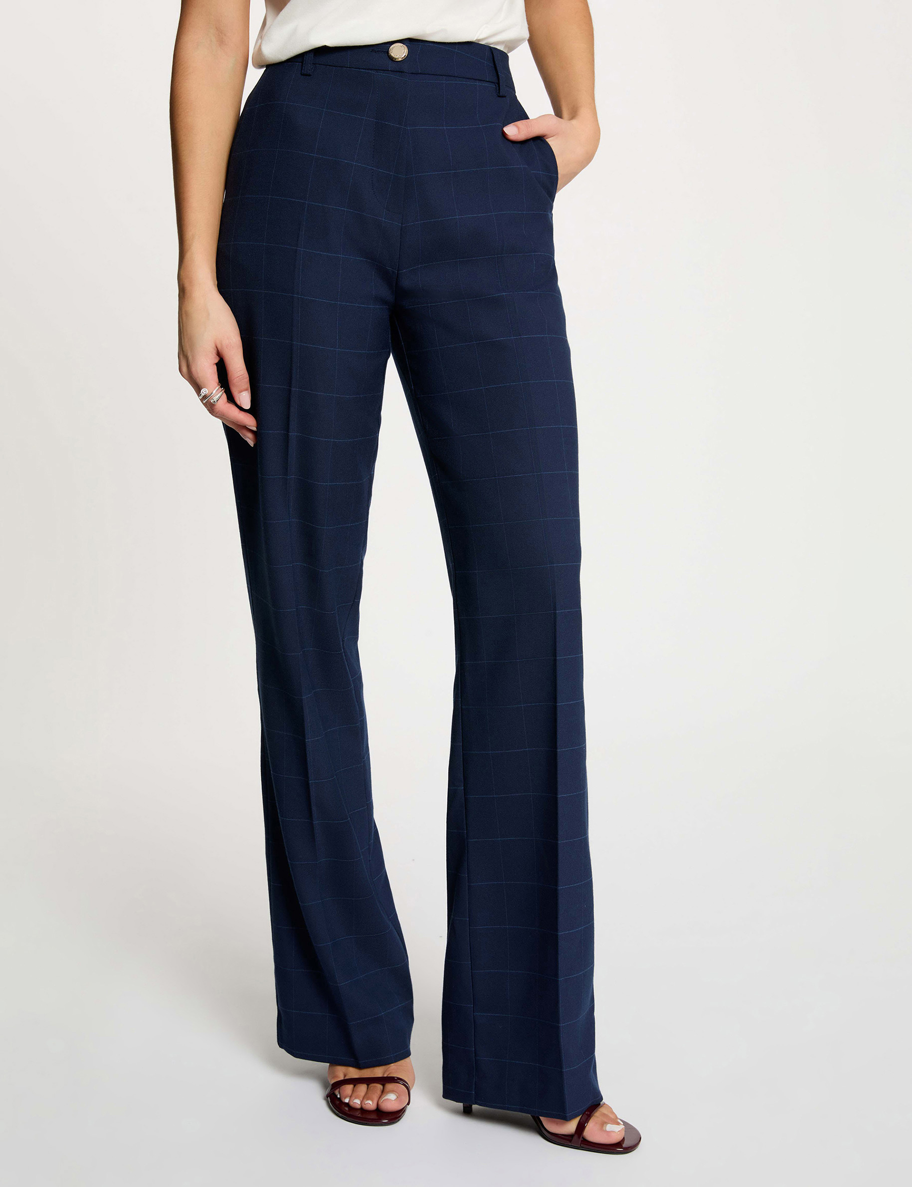 High-waisted trousers navy blue women