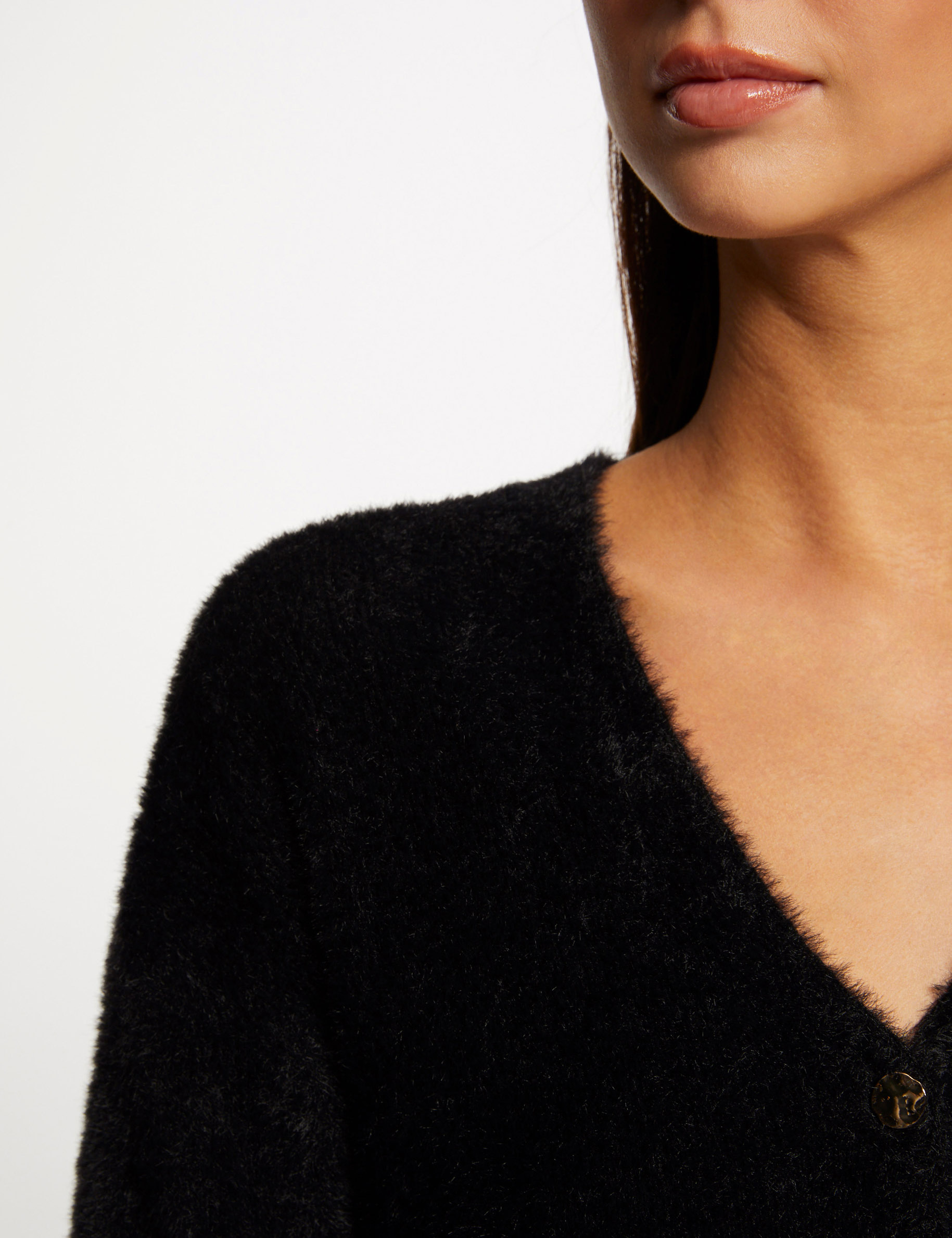Long-sleeved cardigan with V-neck black ladies'