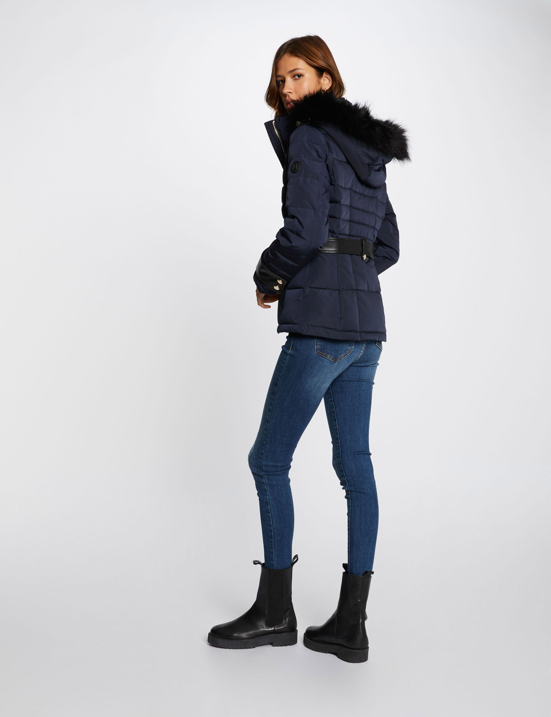 straight padded jacket with hood navy blue women Straight padded jacket with hood navy blue women