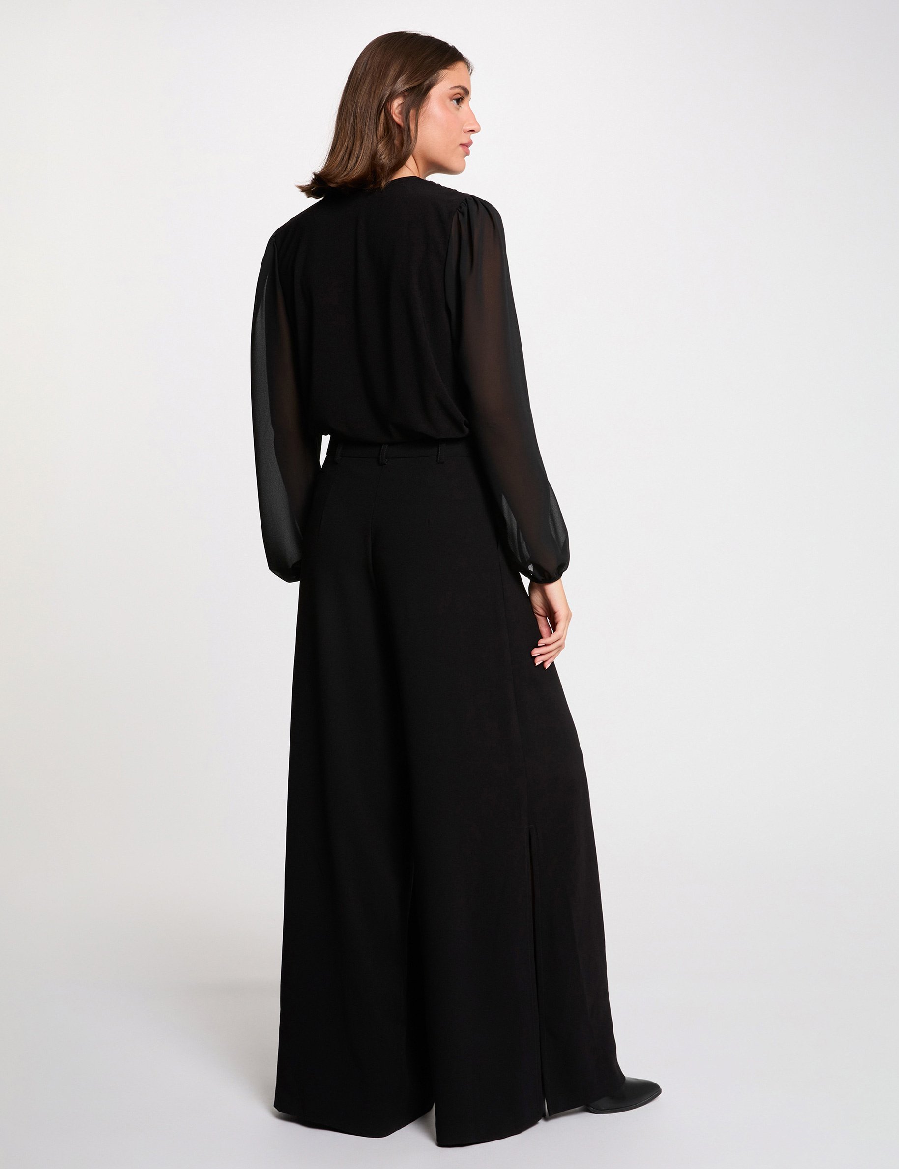 T-shirt voile col lavallière noir femme