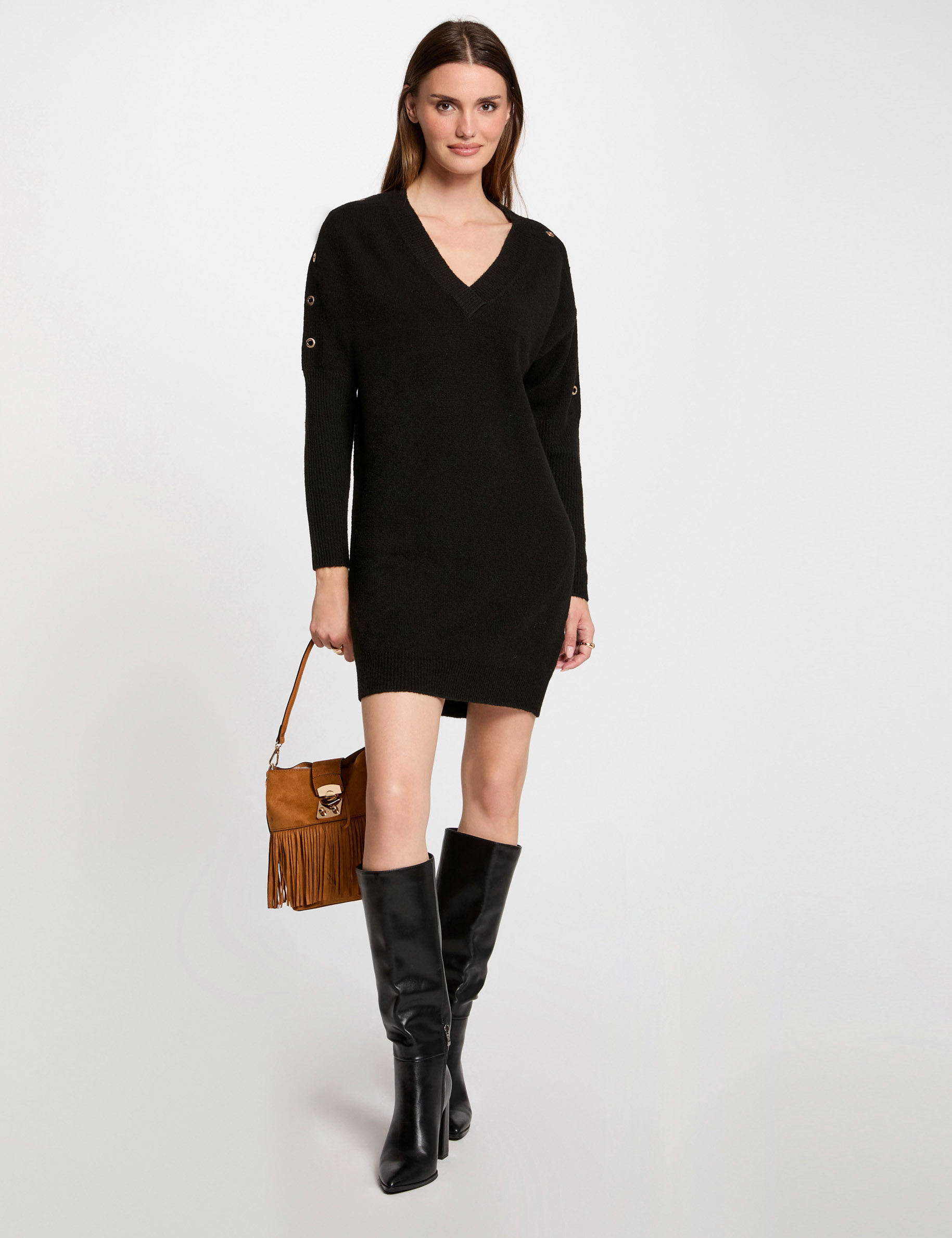 straight knitted dress eyelets black women Straight knitted dress eyelets black women