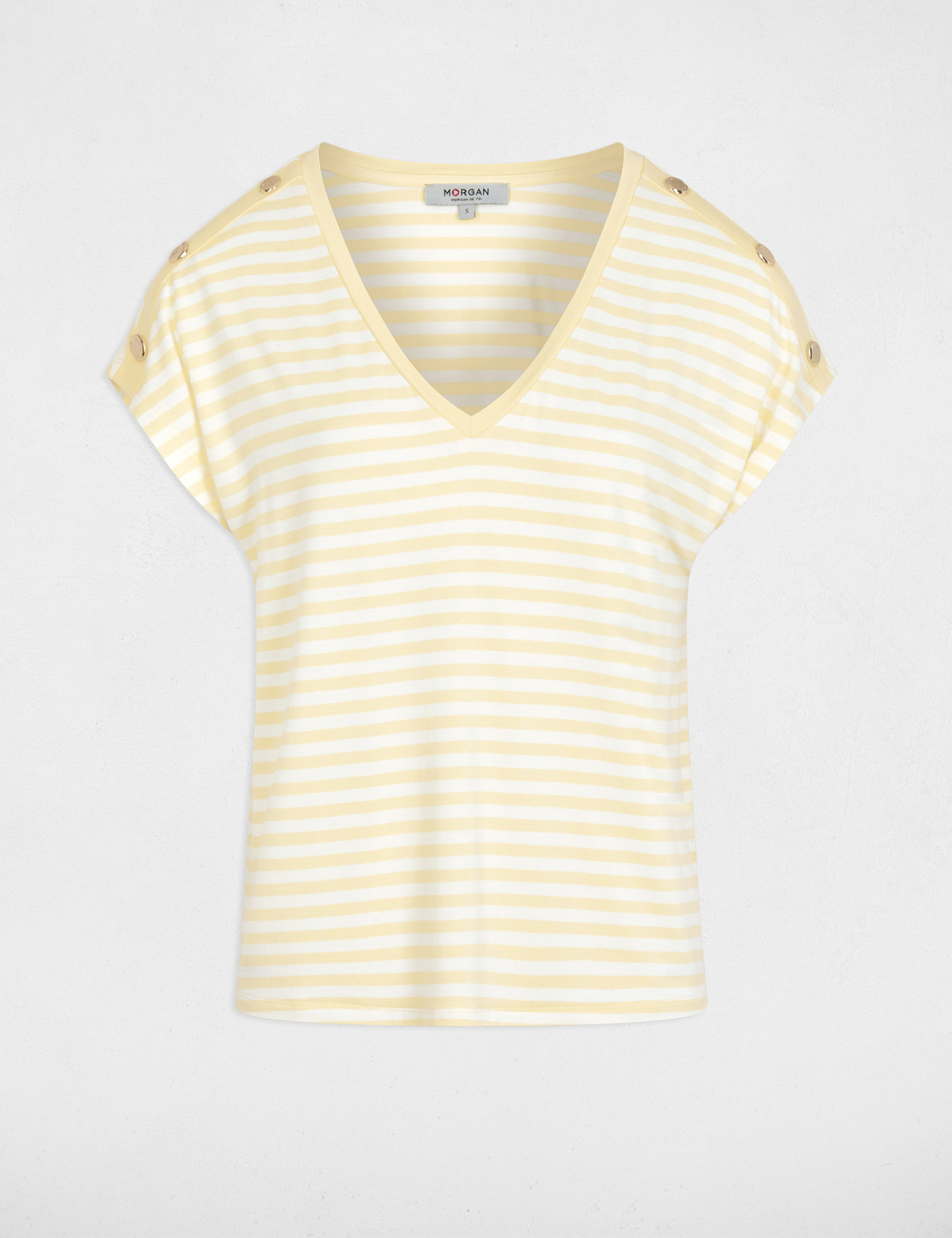 Striped v-neck t-shirt pastel yellow women