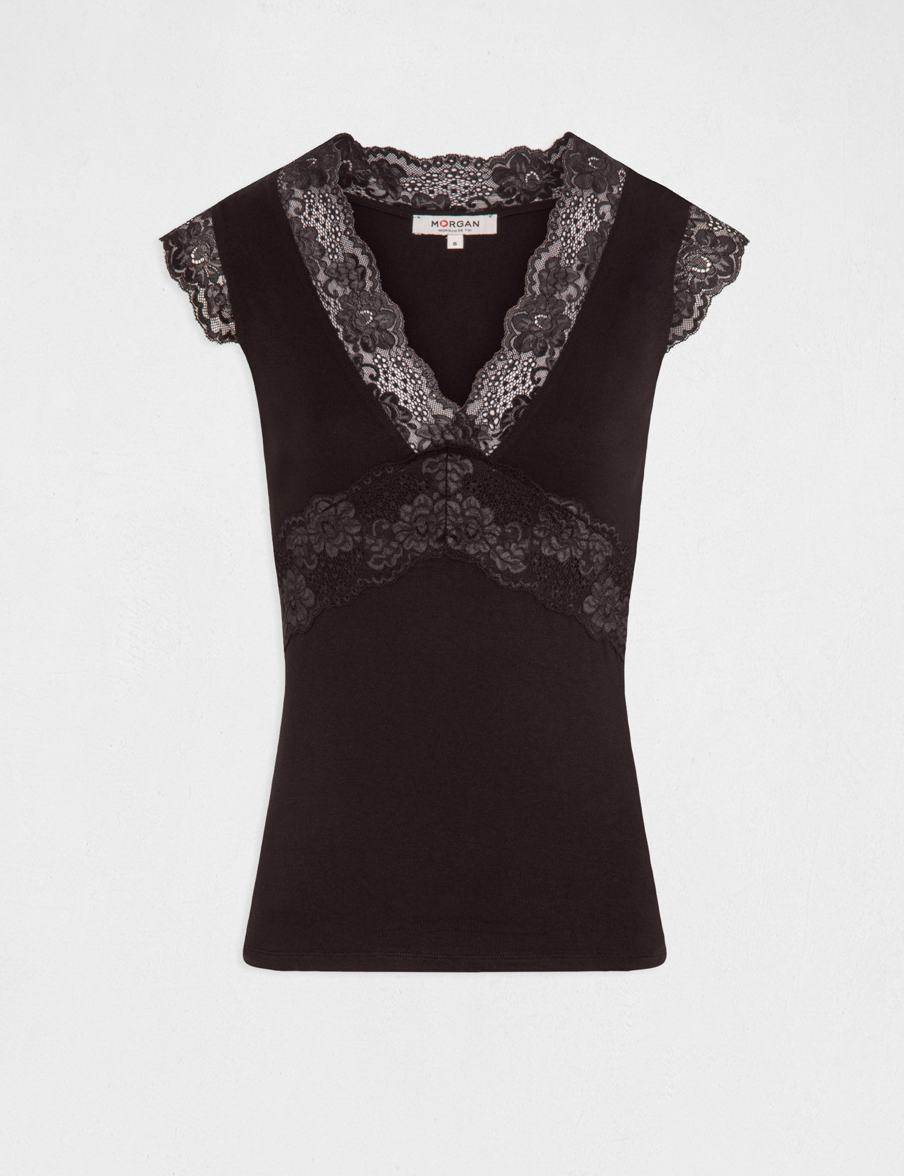 Vest top with wide straps and lace black women