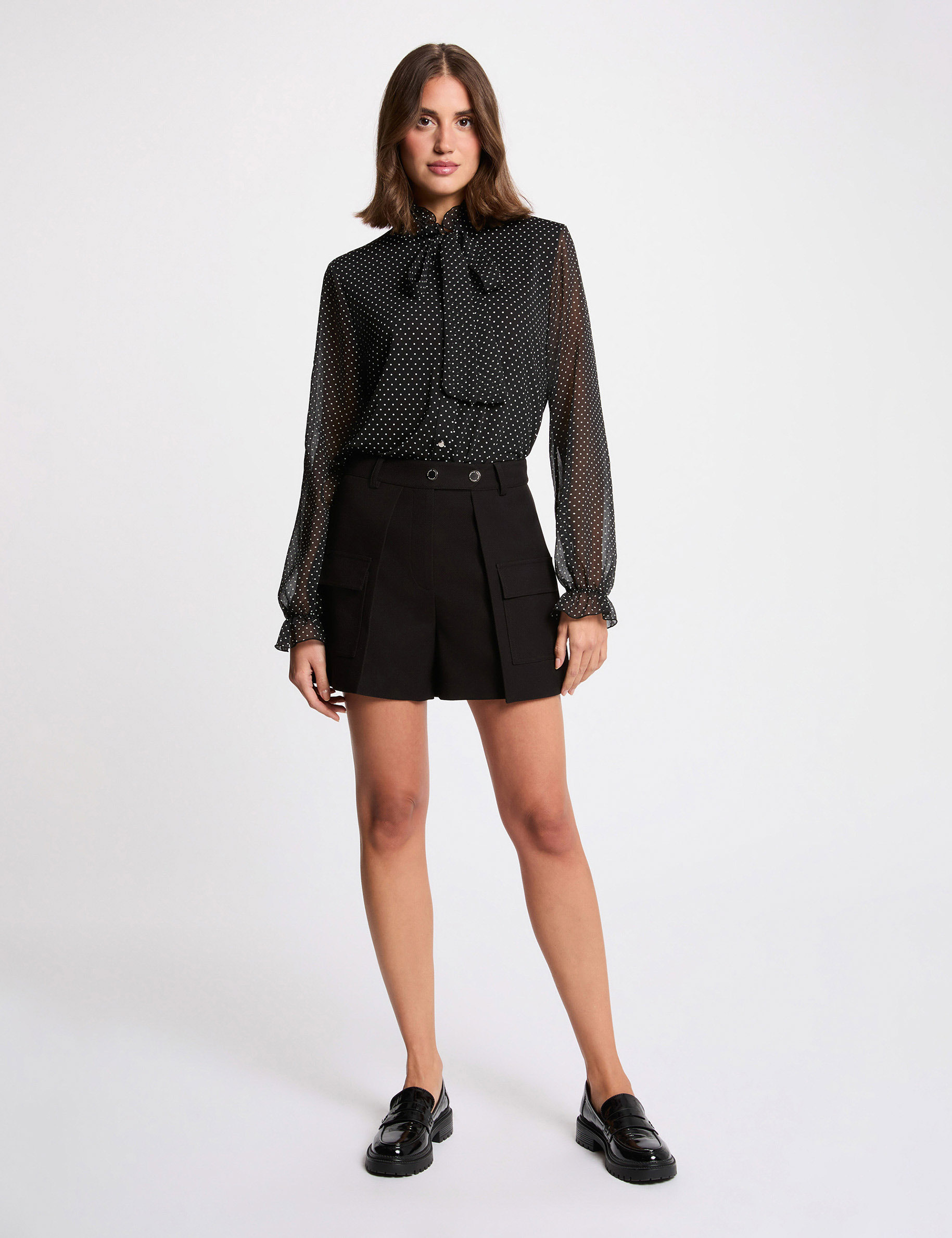 T-shirt with tie neck black women