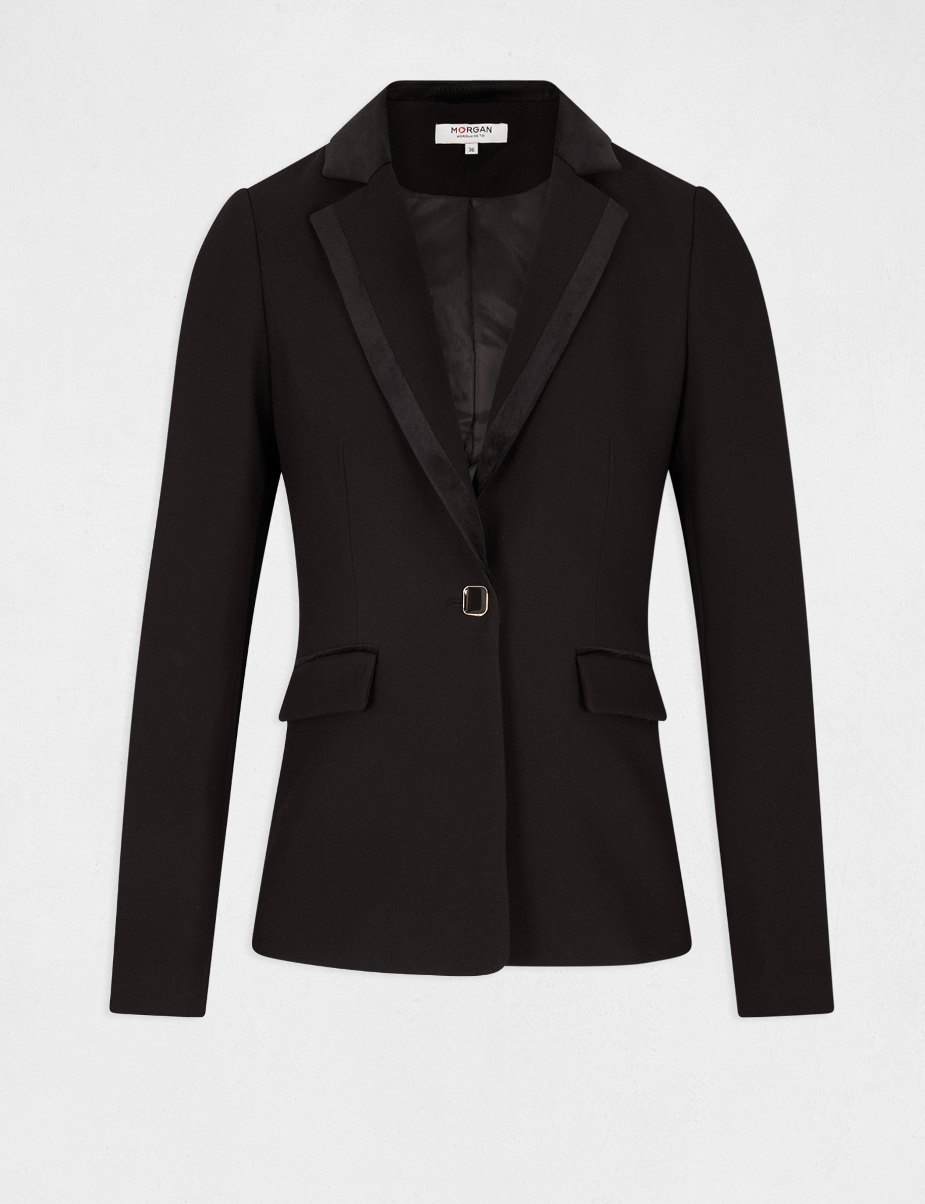 Waisted blazer with velvet details black ladies'