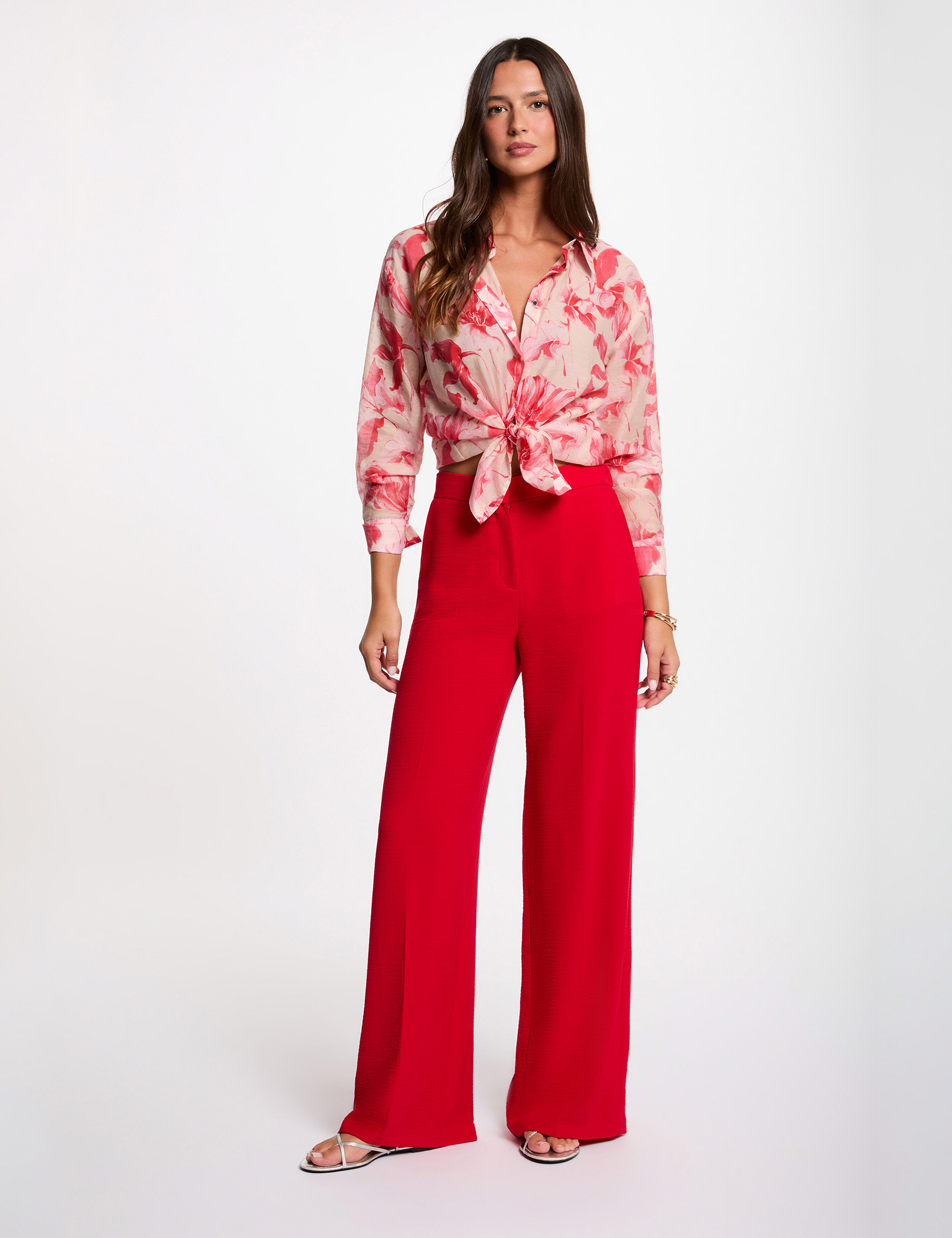Flowy wide-leg trousers red women