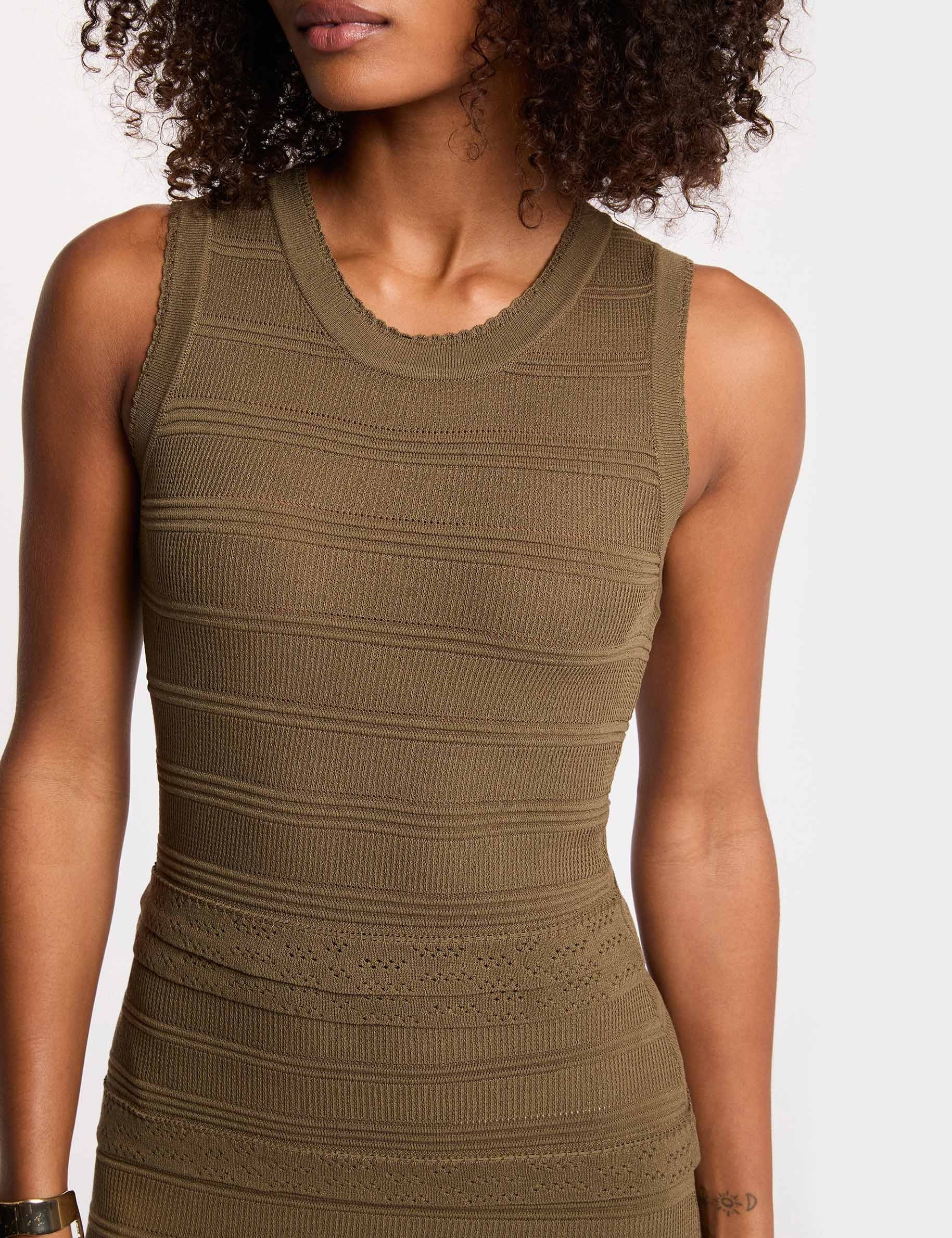 Long fitted knit dress khaki green women