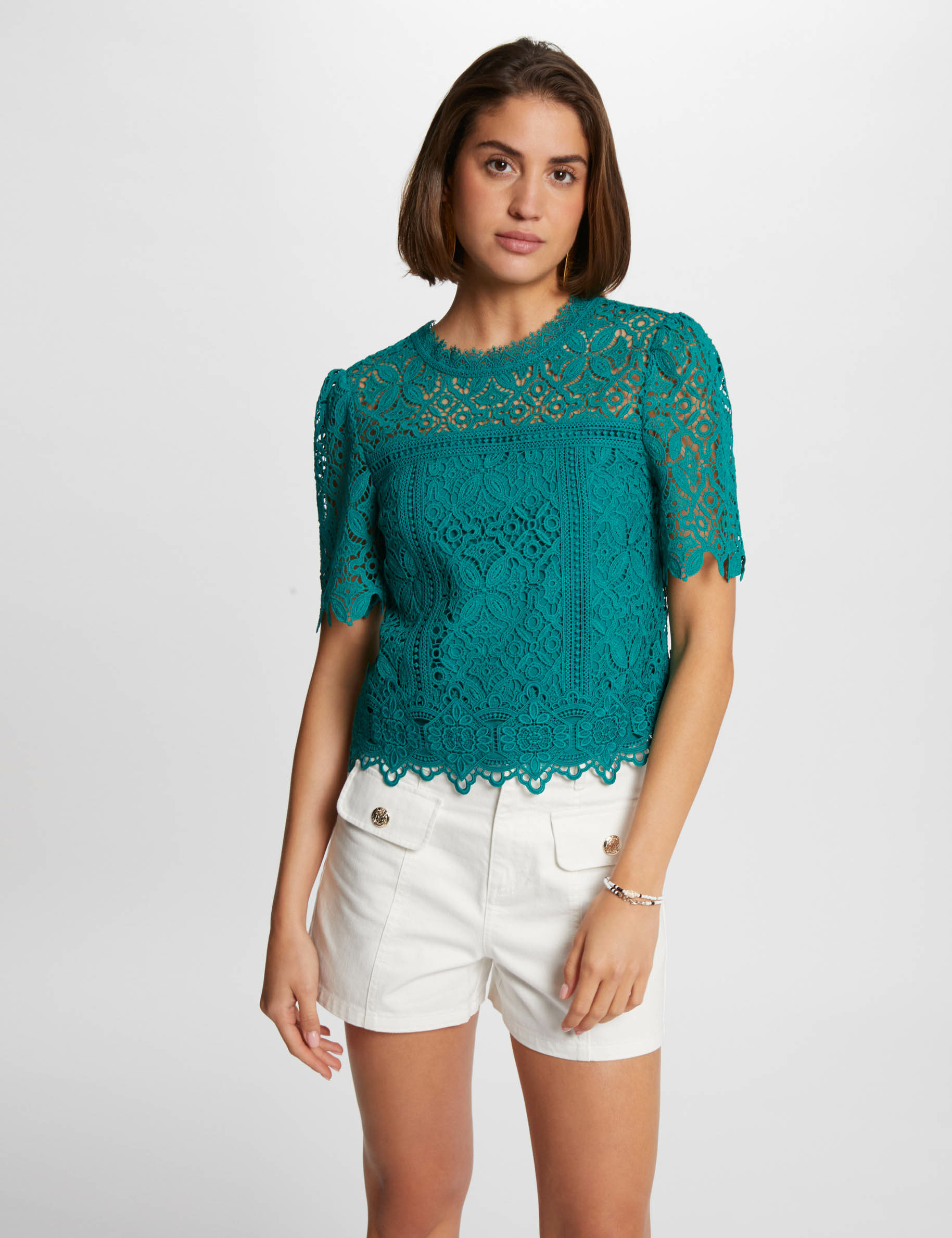 short sleeved blouse mid green women Short-sleeved blouse mid-green women