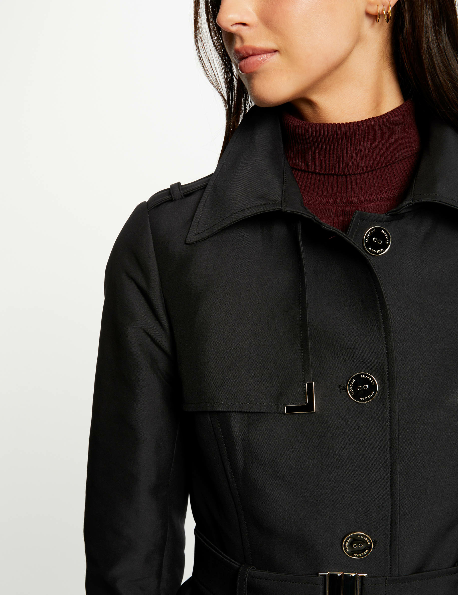 Trench long ceinture noir femme Morgan