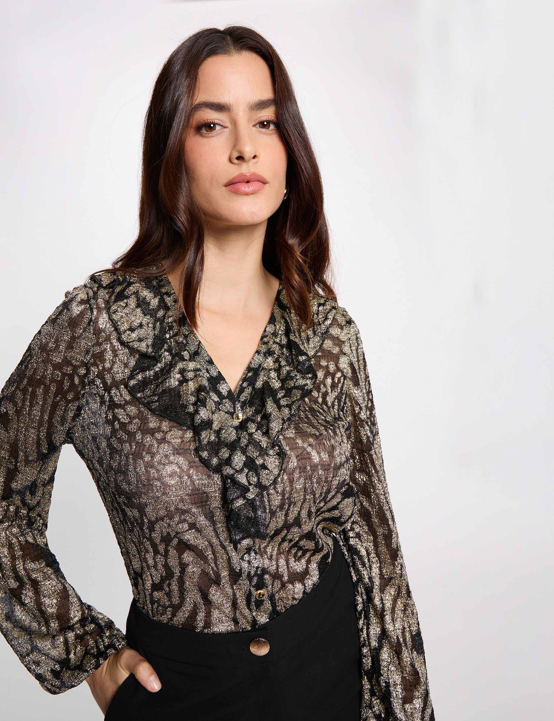 Long-sleeve v-neck t-shirt gold yellow women