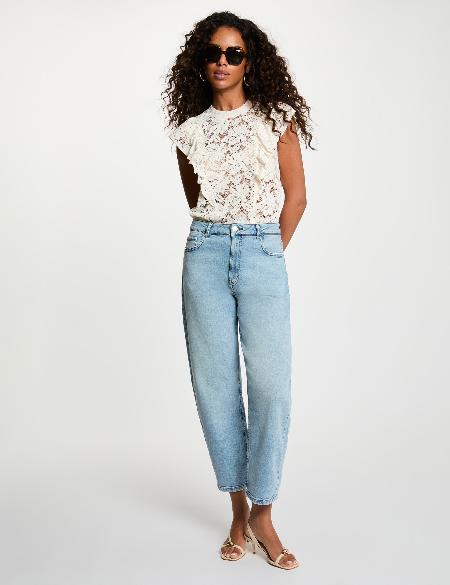 Lace blouse with high neck ivory women
