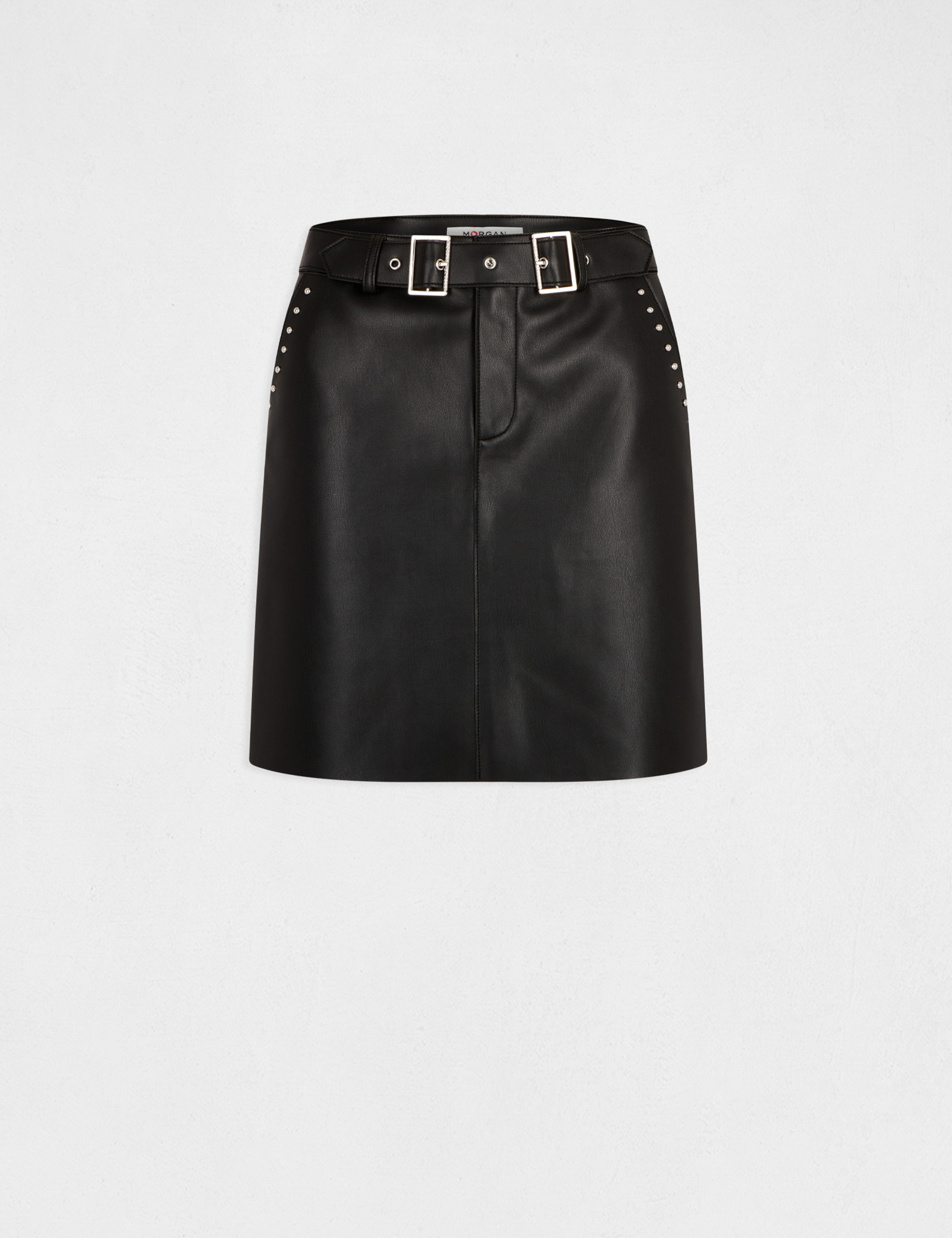 Straight faux leather skirt with studs black ladies'