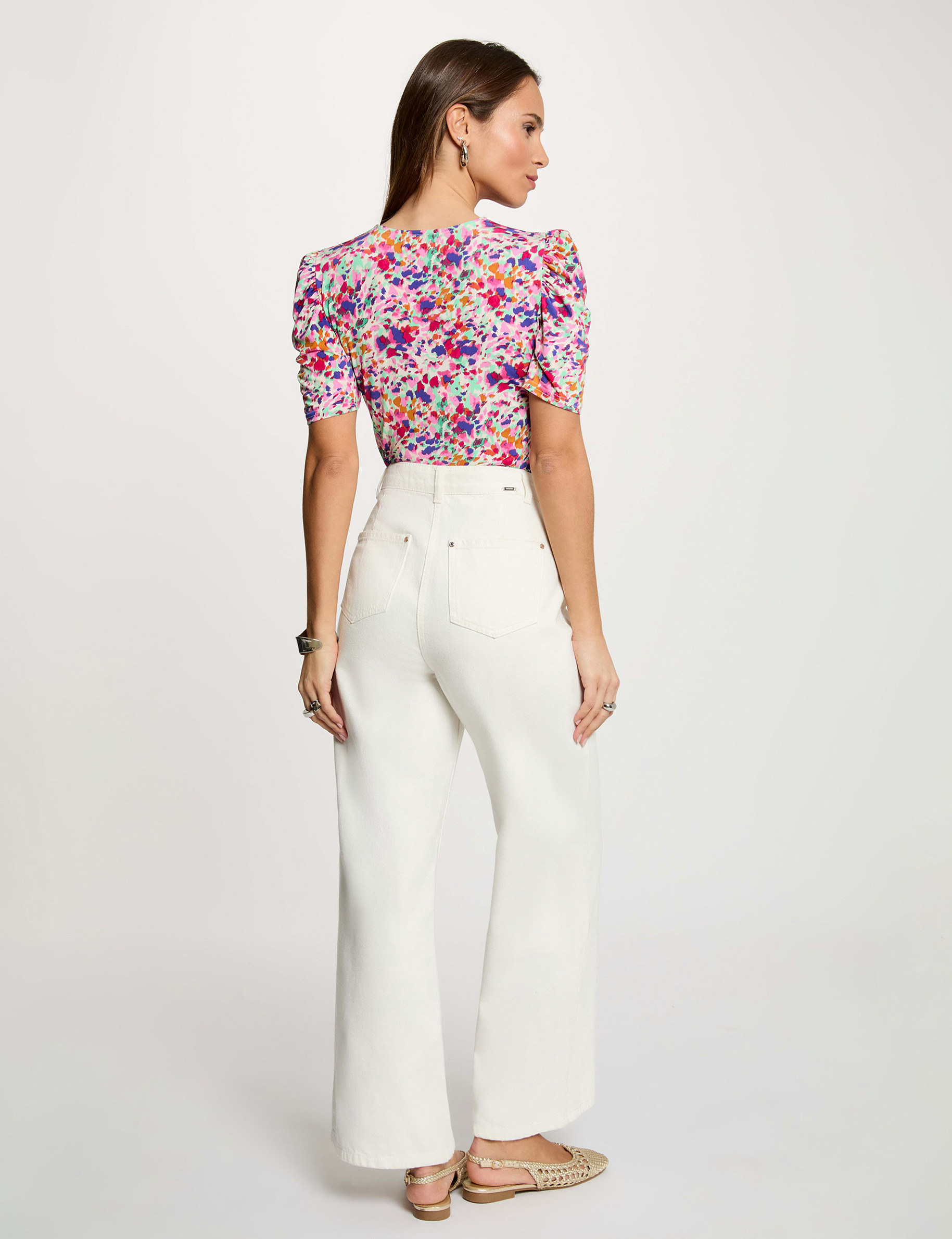 Fitted v-neck t-shirt multicolor women