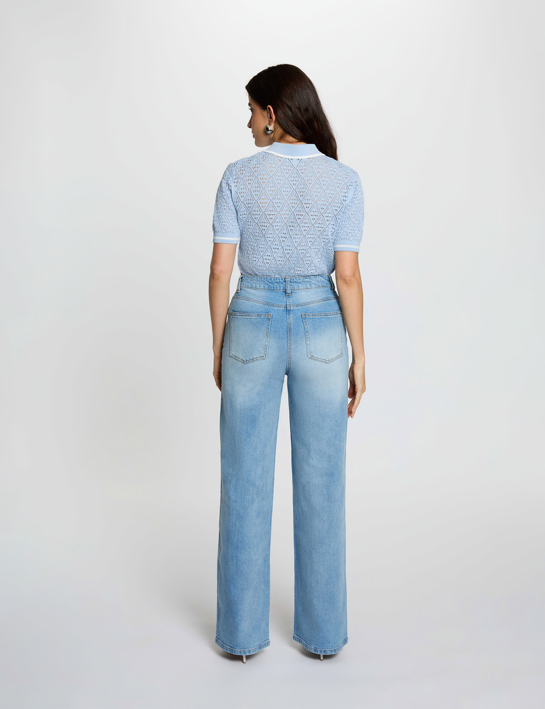 High-waisted wide-leg jeans heavy stone wash denim women