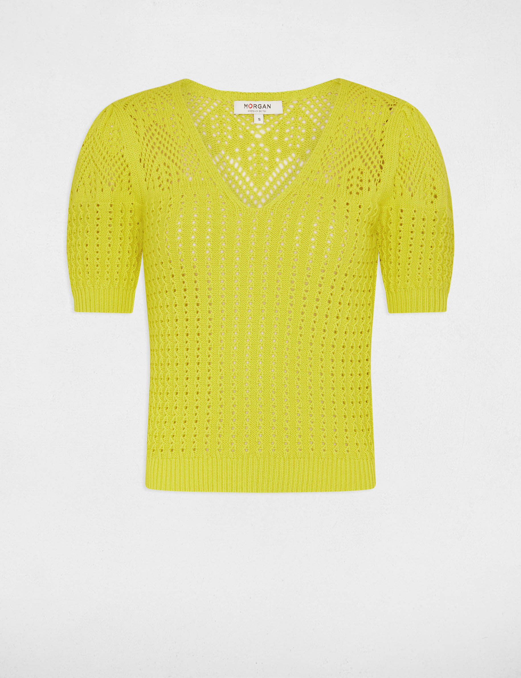 Short sleeved openwork jumper medium yellow women Morgan