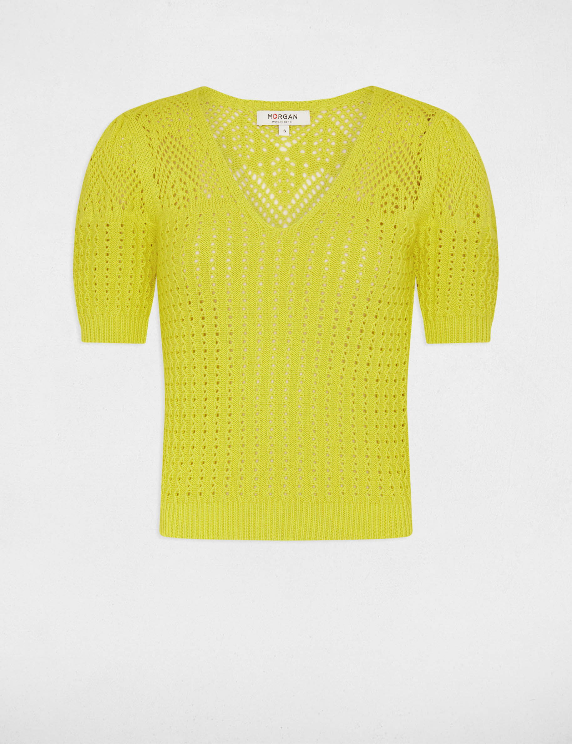 Short-sleeved openwork jumper medium yellow ladies'