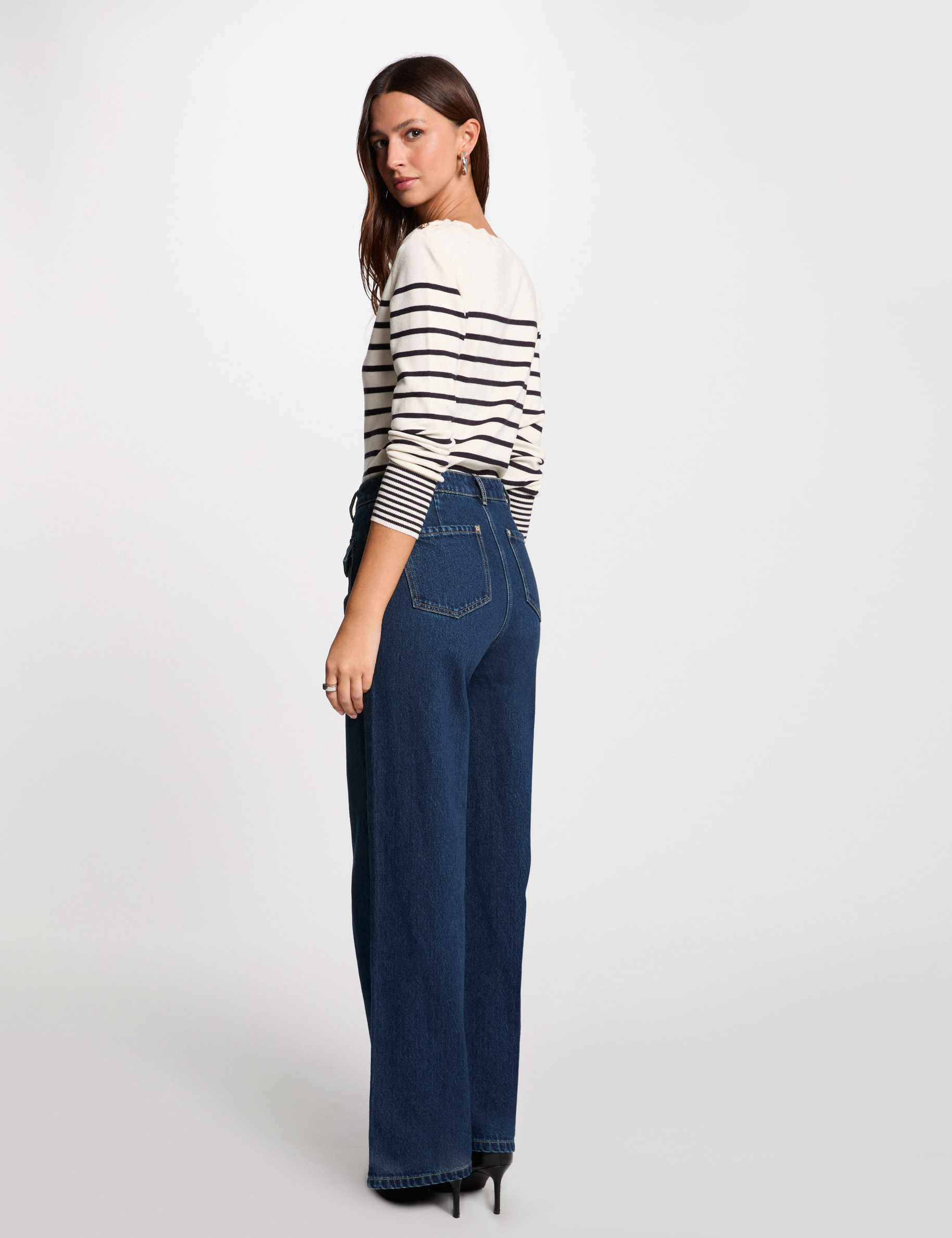 long sleeved jumper with stripes ecru women Long-sleeved jumper with stripes ecru women