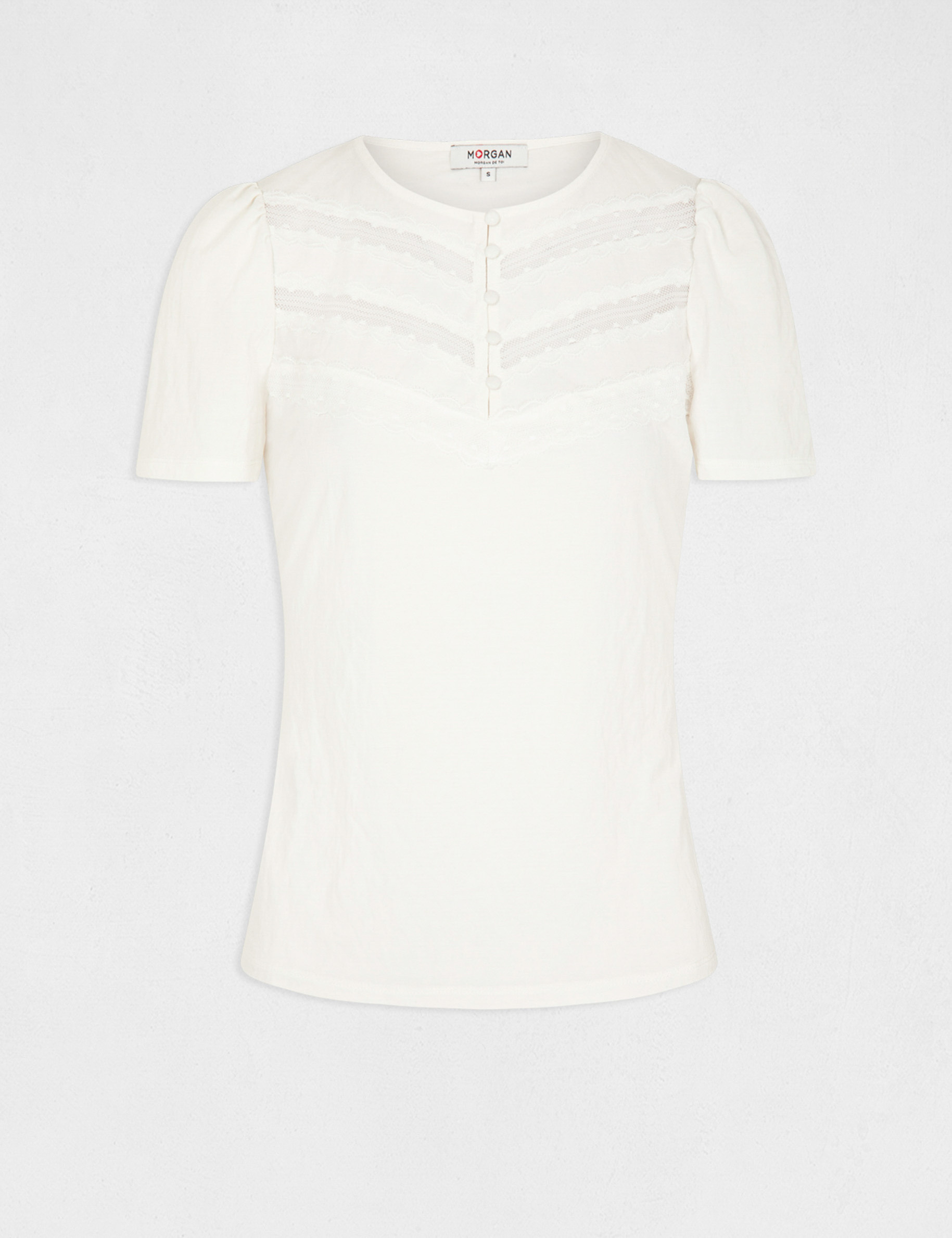 Short-sleeved t-shirt with lace ecru ladies' Short-sleeved t-shirt with lace ecru ladies'