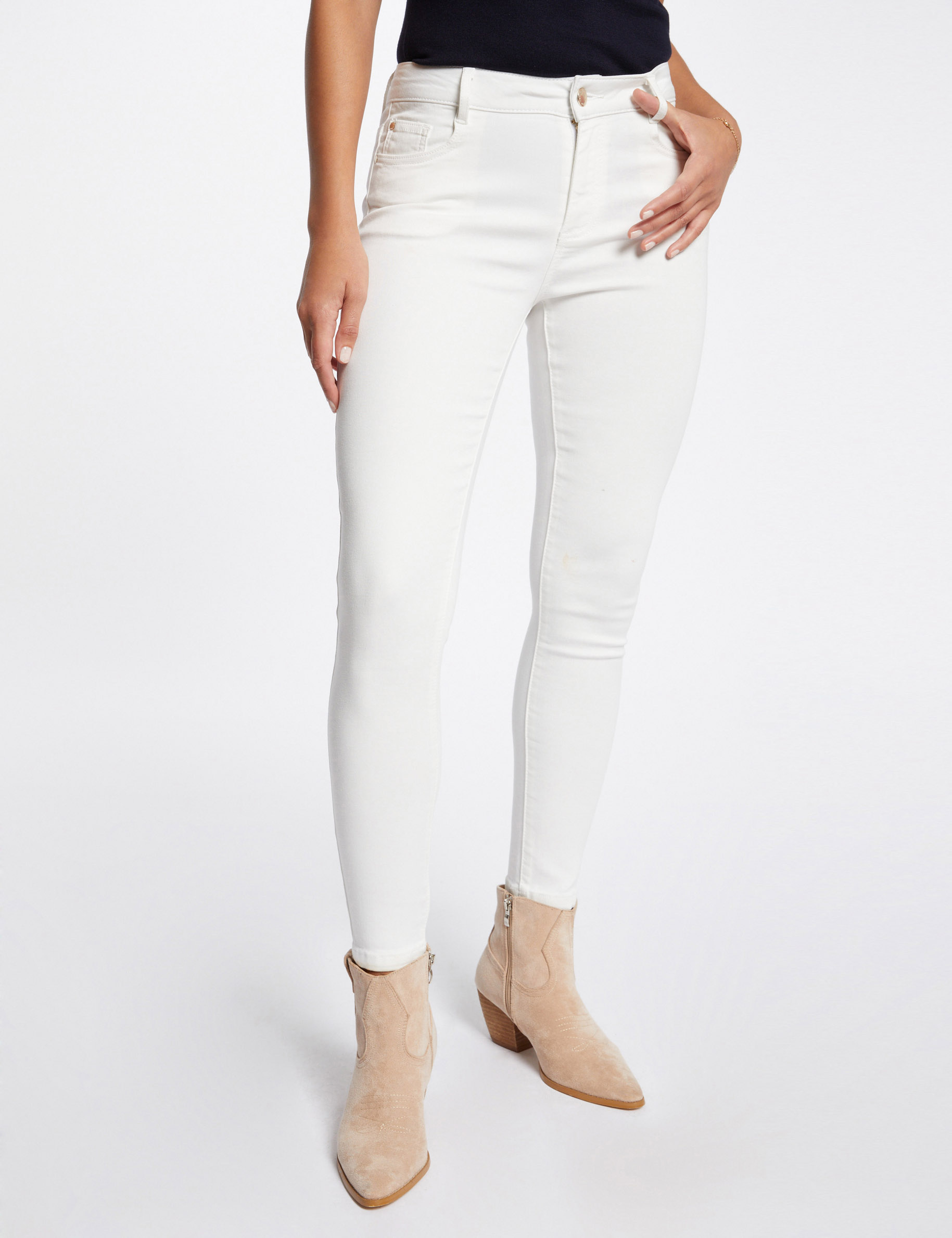 Cropped skinny trousers with 5 pockets ecru ladies'