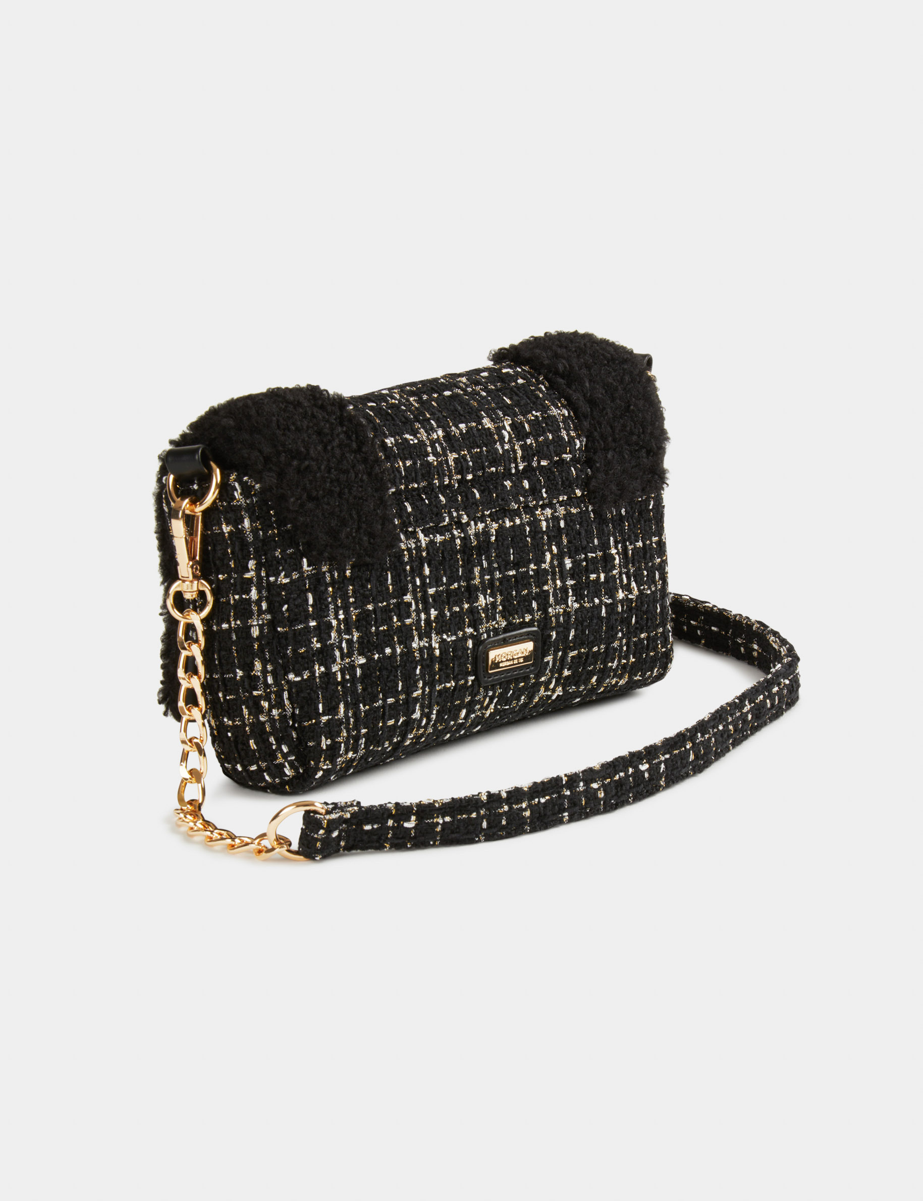 Clutch bag with faux fur details black ladies'