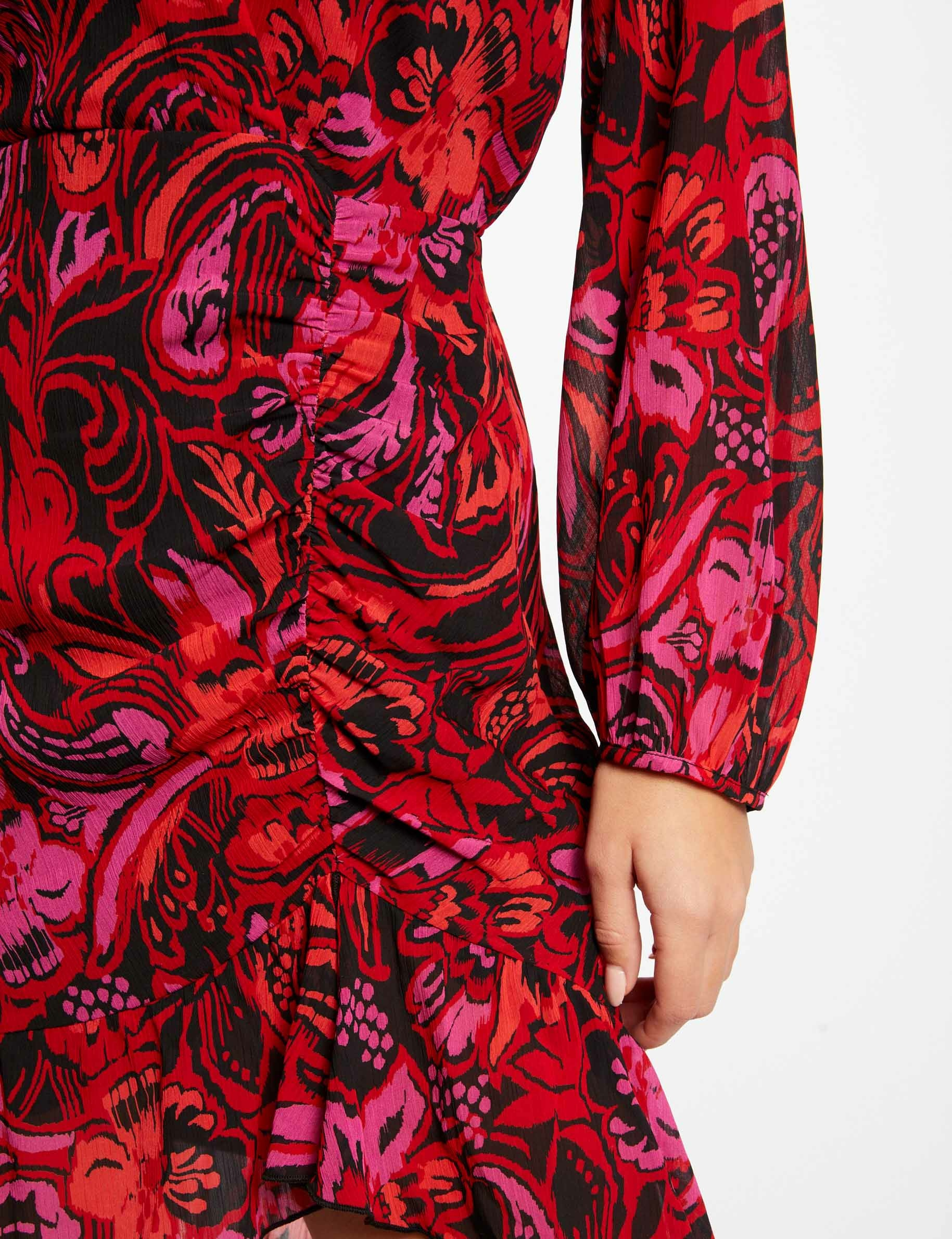 Shirred straight dress vegetal print multico ladies' Shirred straight dress vegetal print multico ladies'