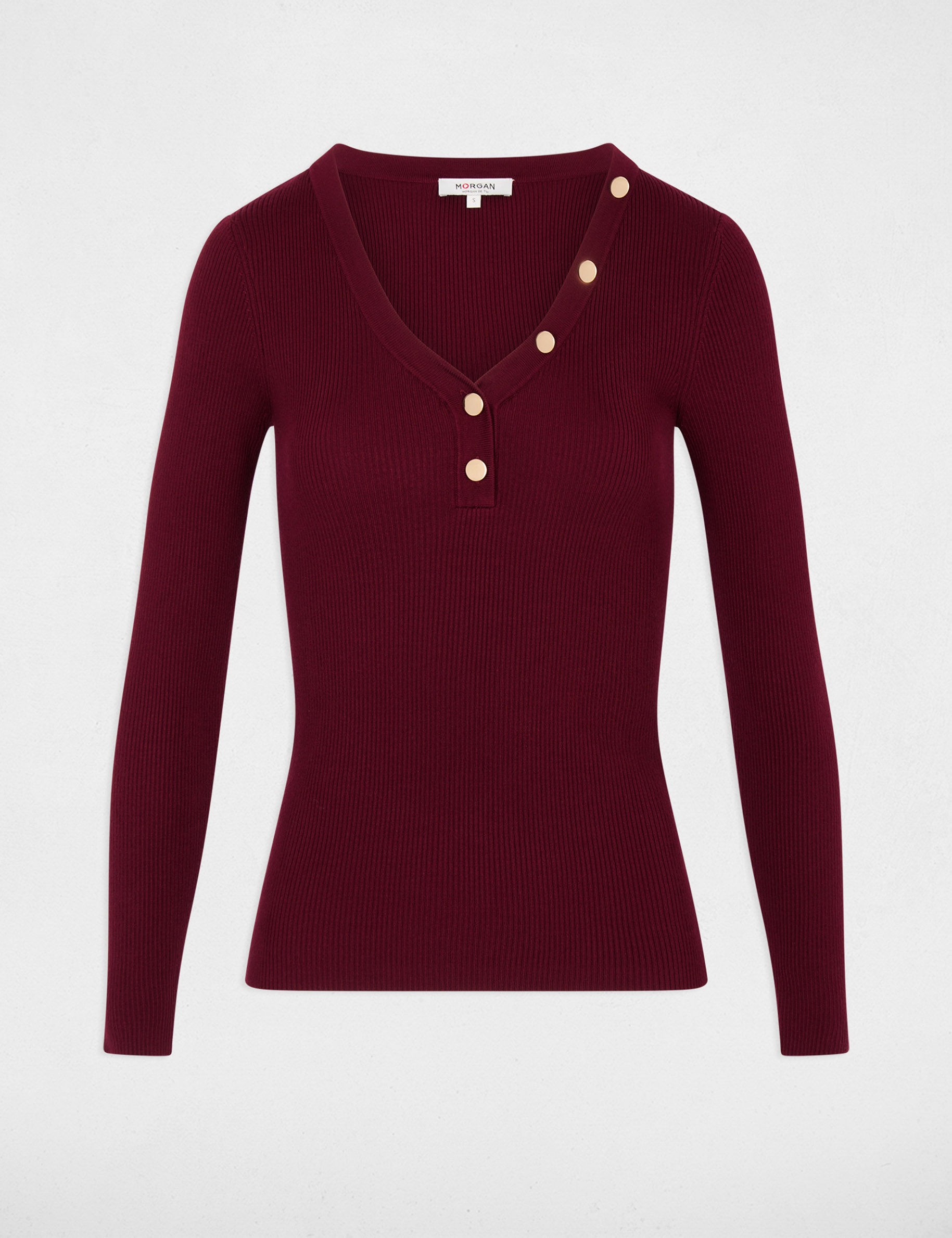 Fitted V-neck sweater bordeaux women
