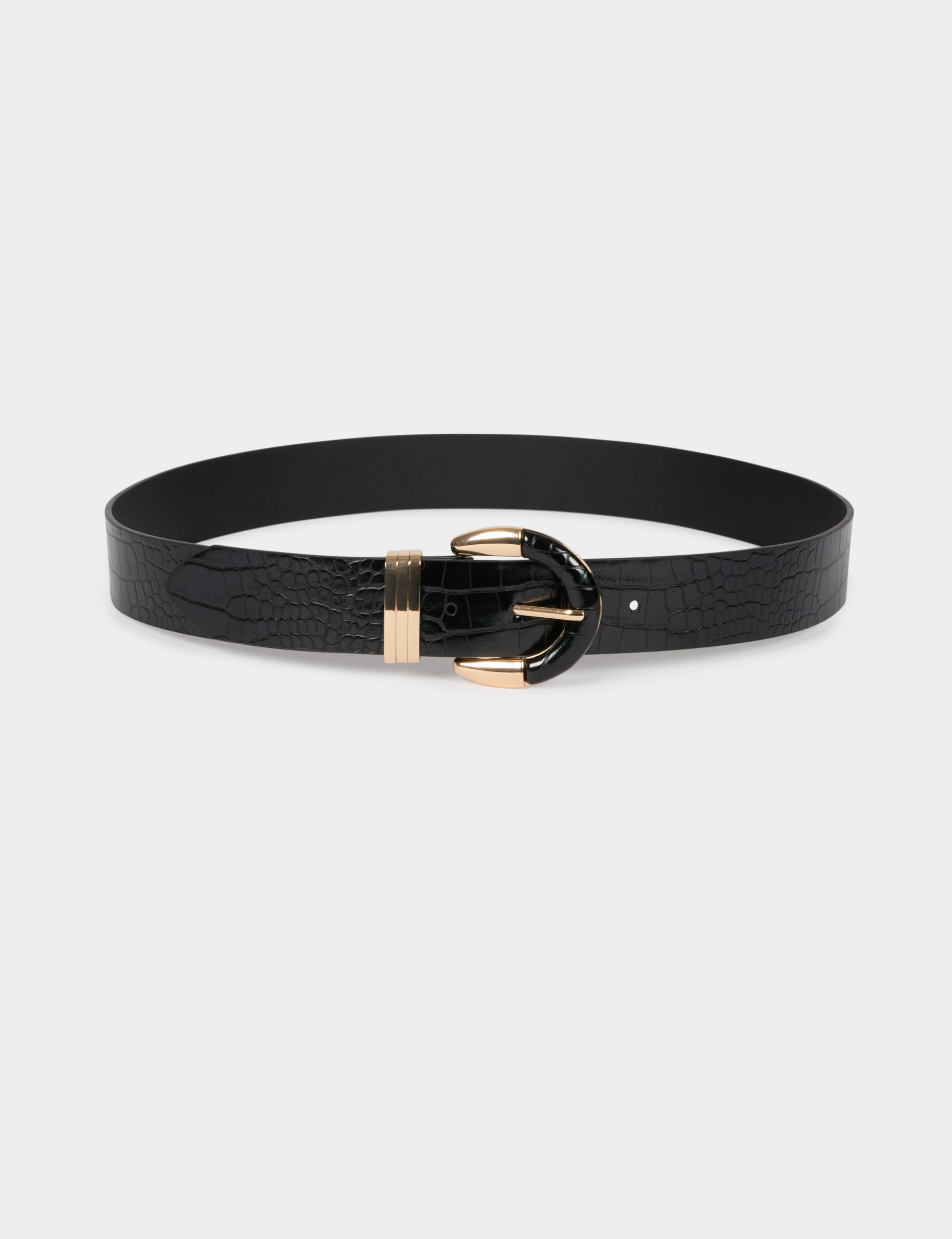 Slim crocodile-effect belt black women