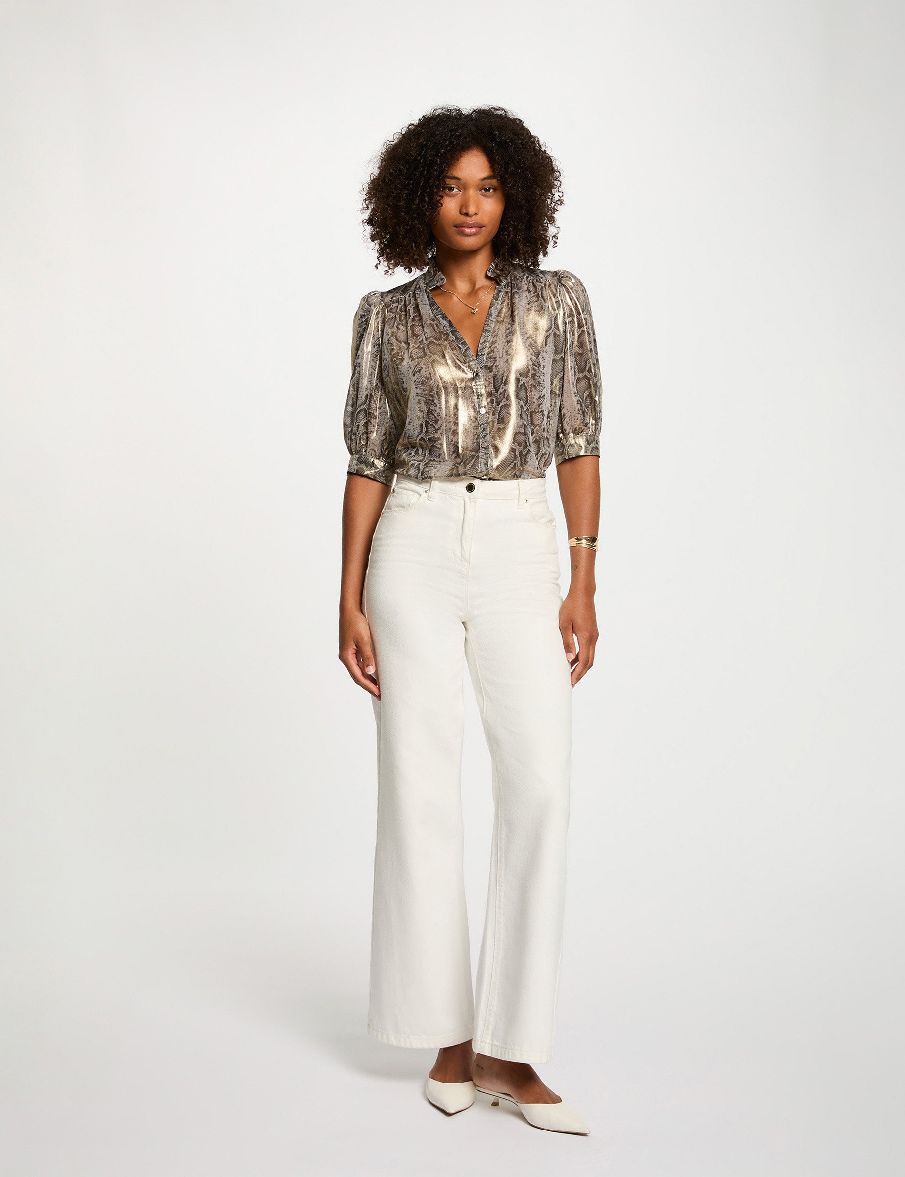 fitted shirt with puff sleeves multicolor women Fitted shirt with puff sleeves multicolor women