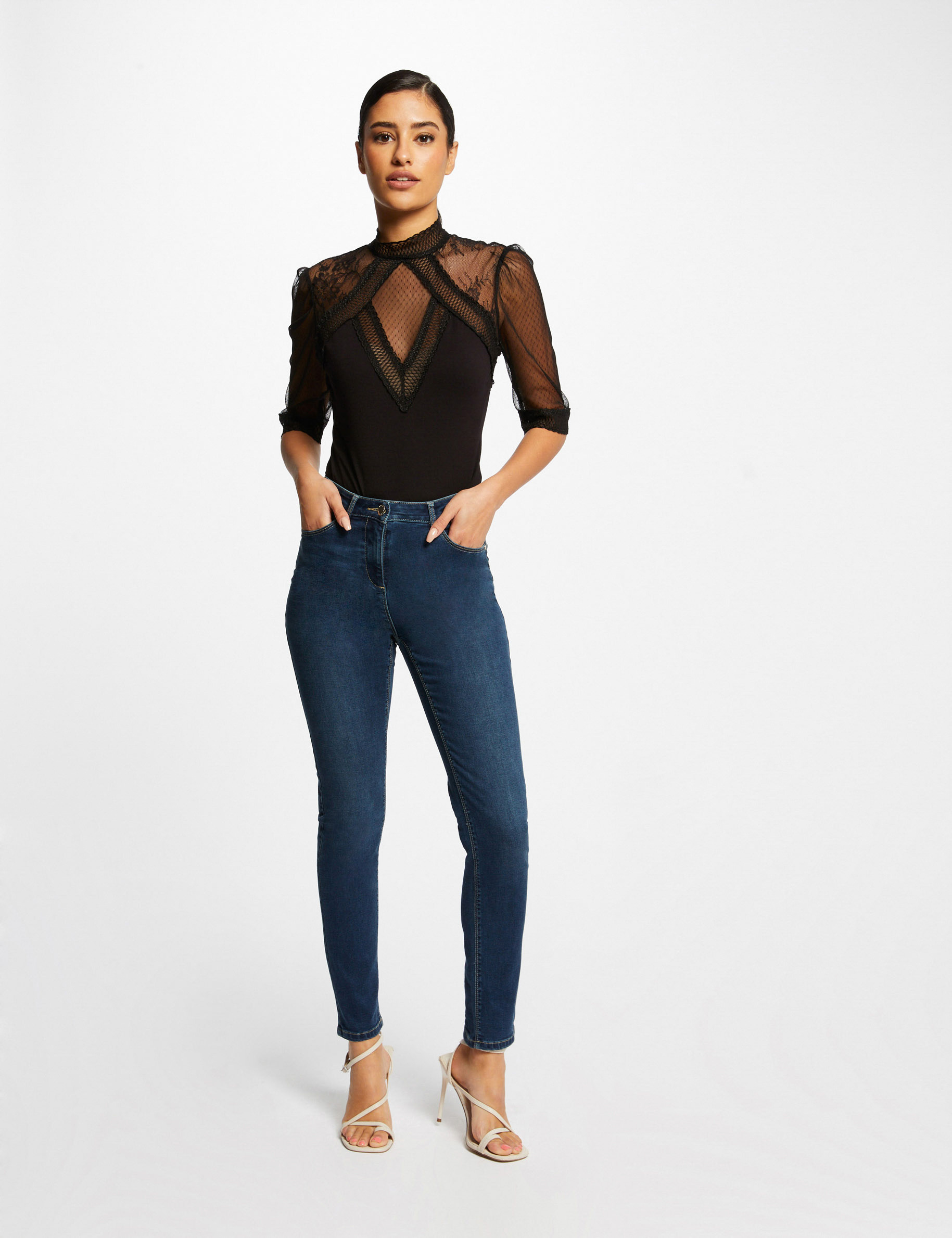 3/4-length sleeved body with lace black ladies' 3/4-length sleeved body with lace black ladies'