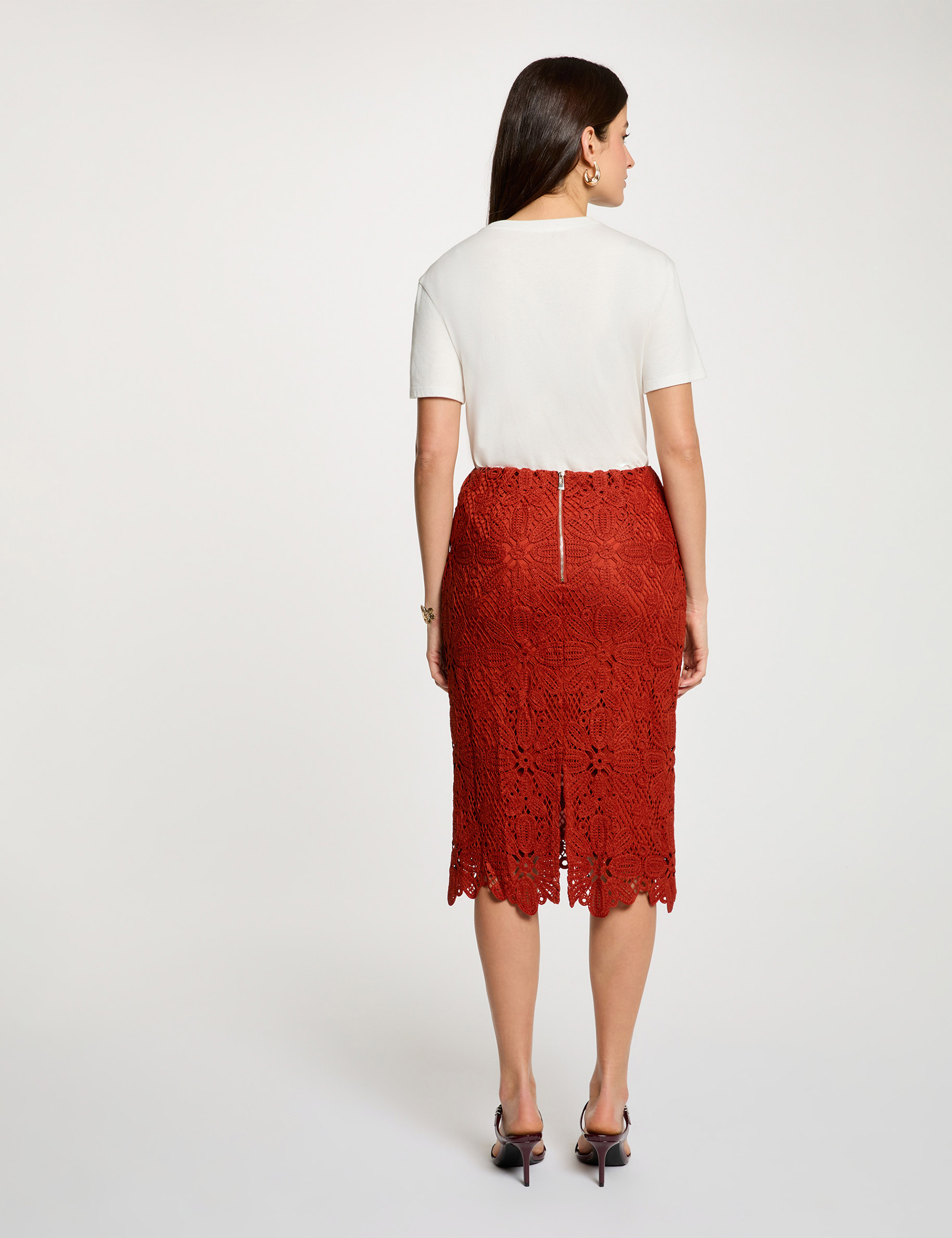 Midi lace skirt dark orange women