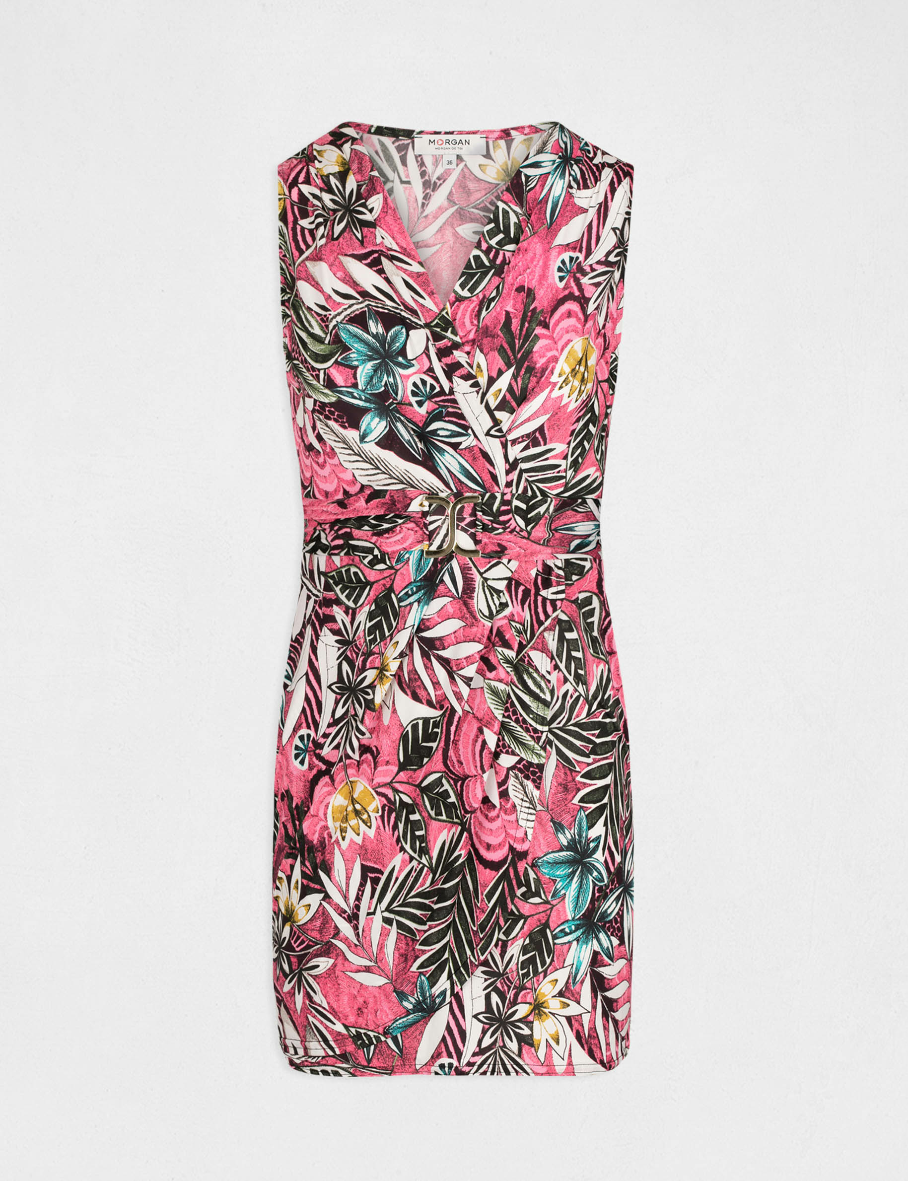 Fitted dress with vegetal print fuchsia ladies'
