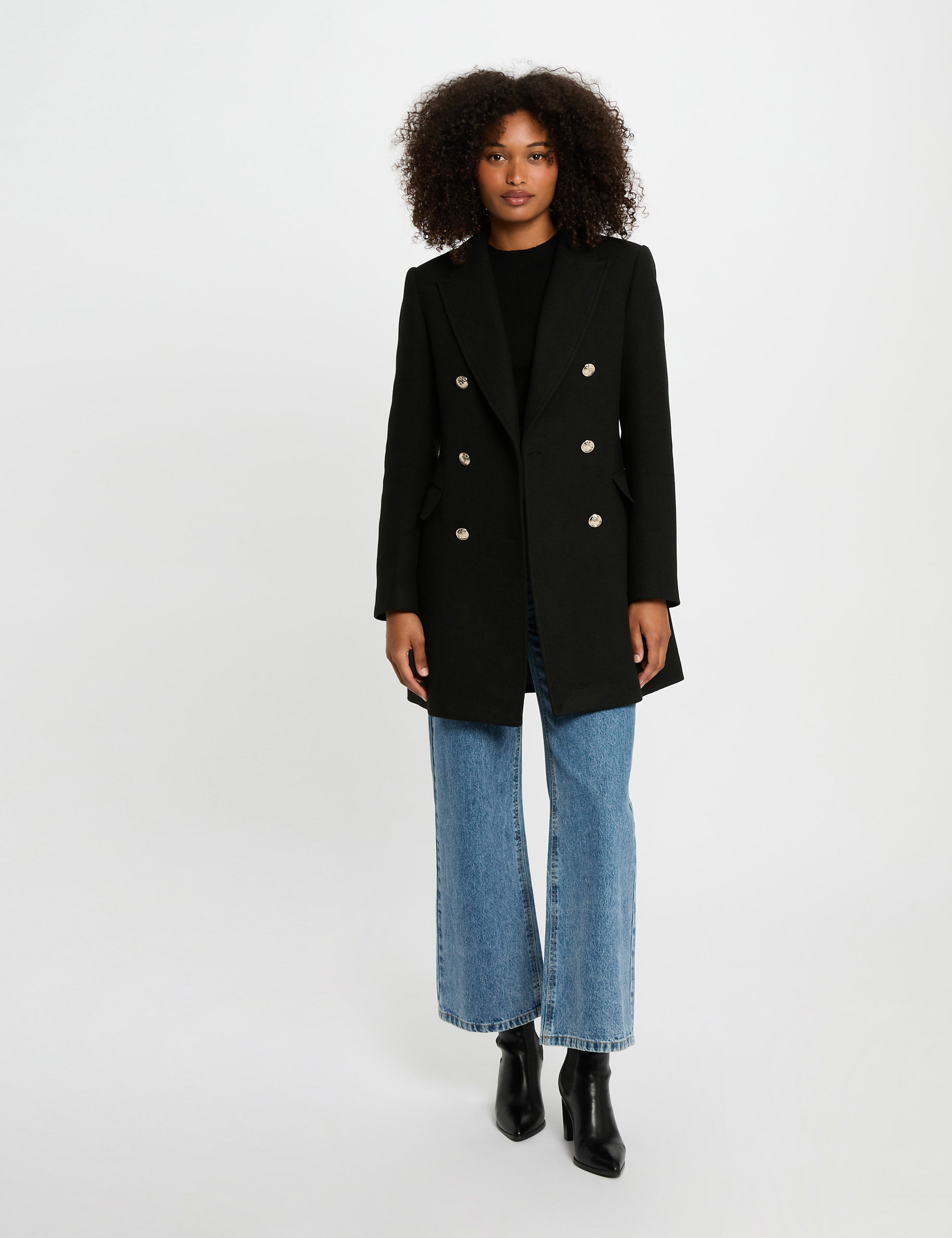 mi length coat with buttons black women Mi-length coat with buttons black women
