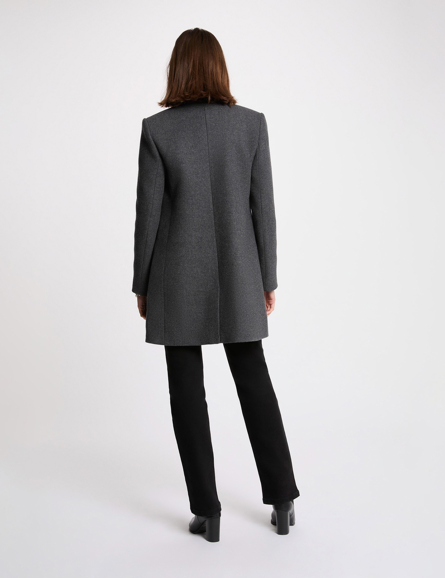 Fitted boucle coat dark grey women