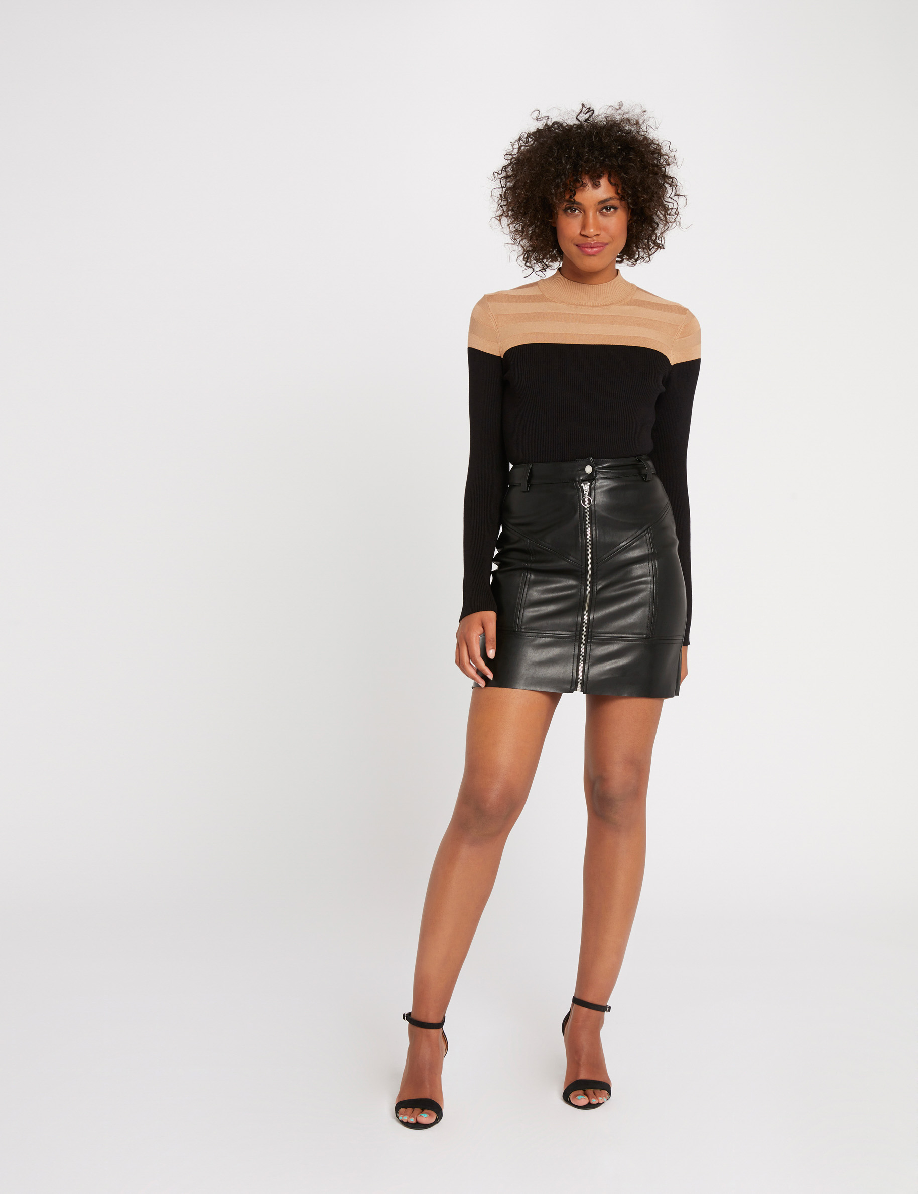 Long-sleeved jumper with high neck camel women