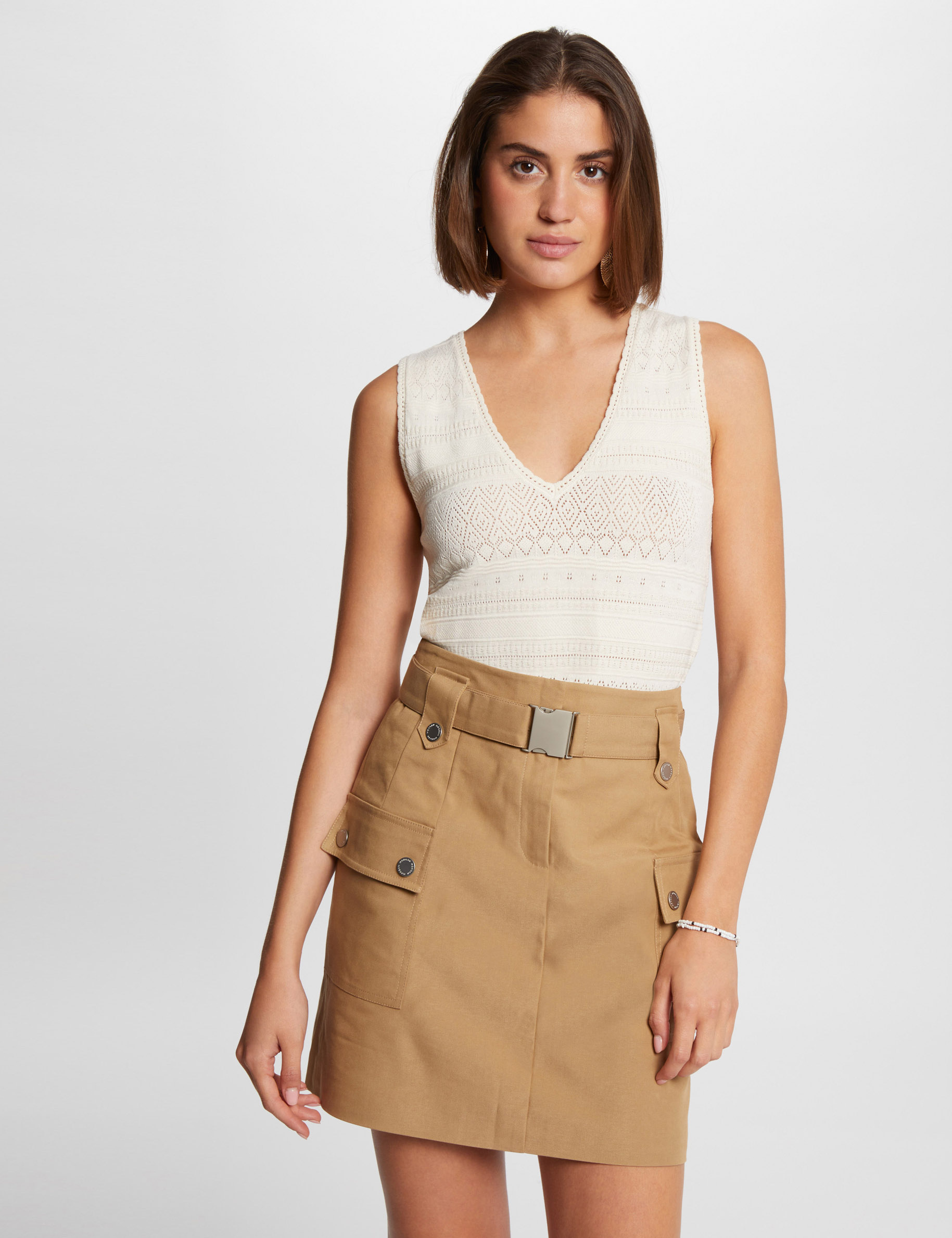 Mini skirt with flap pockets beige women | Morgan