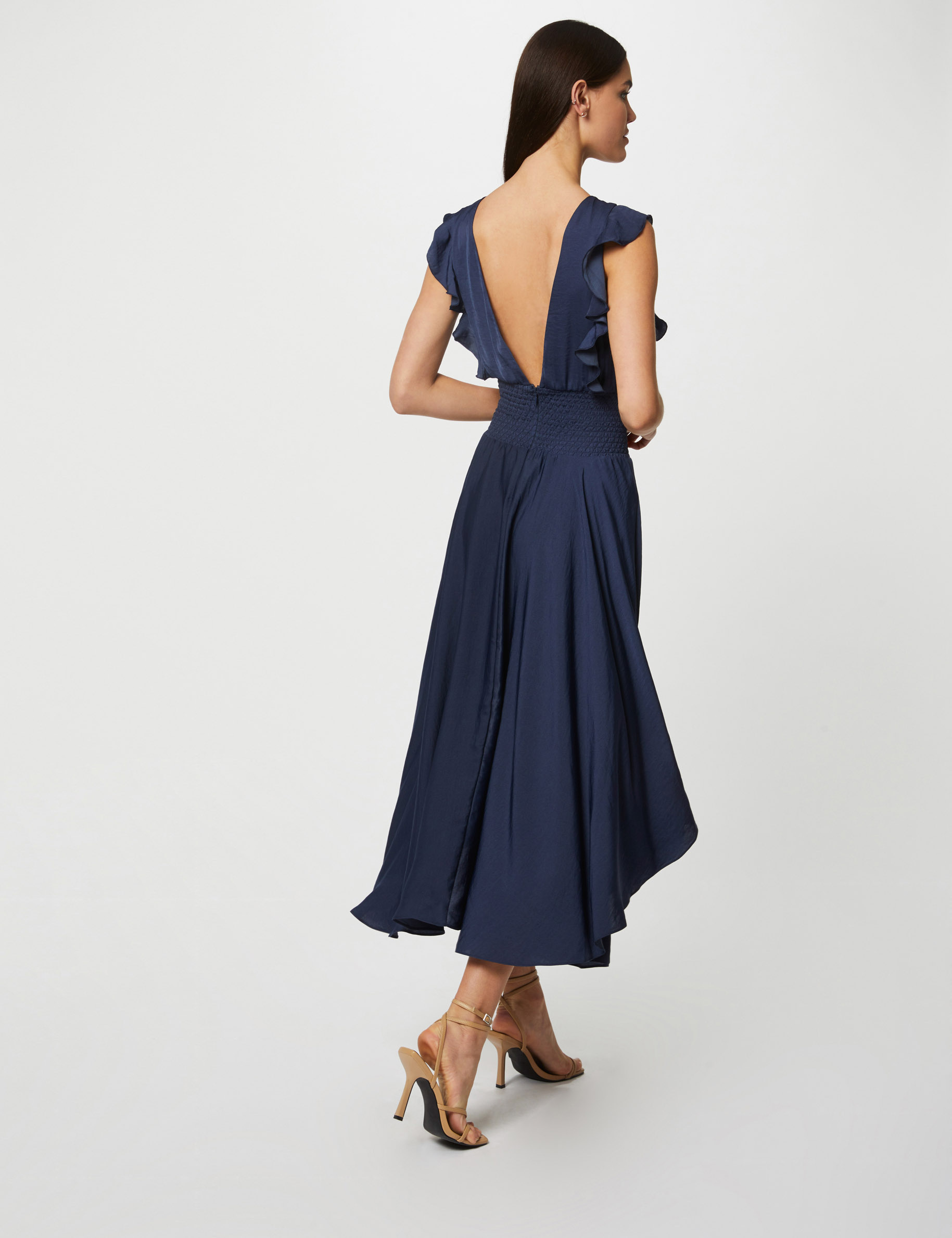 maxi a line dress with smocked waist indigo women Maxi A-line dress with smocked waist indigo women