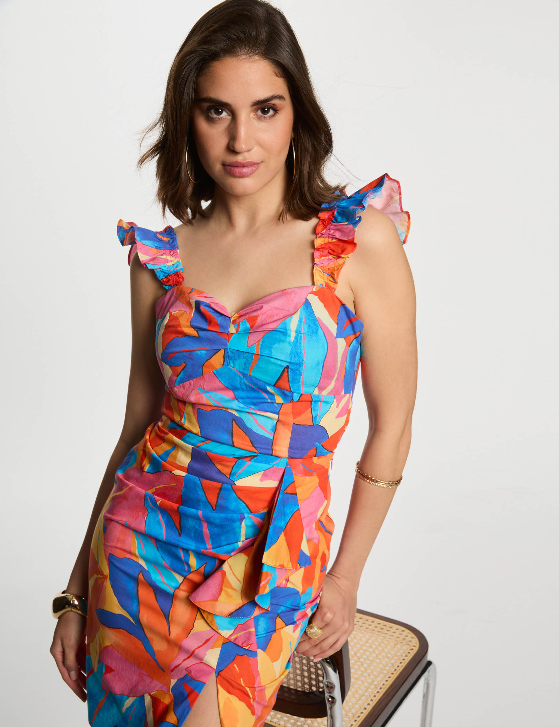 printed top with ruffles multicolor women Printed top with ruffles multicolor women
