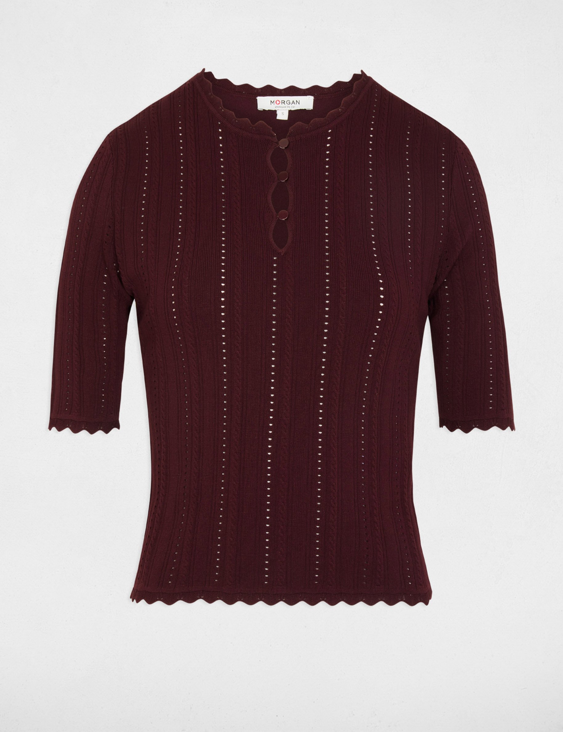 Openwork sweater with 3/4 sleeves plum women