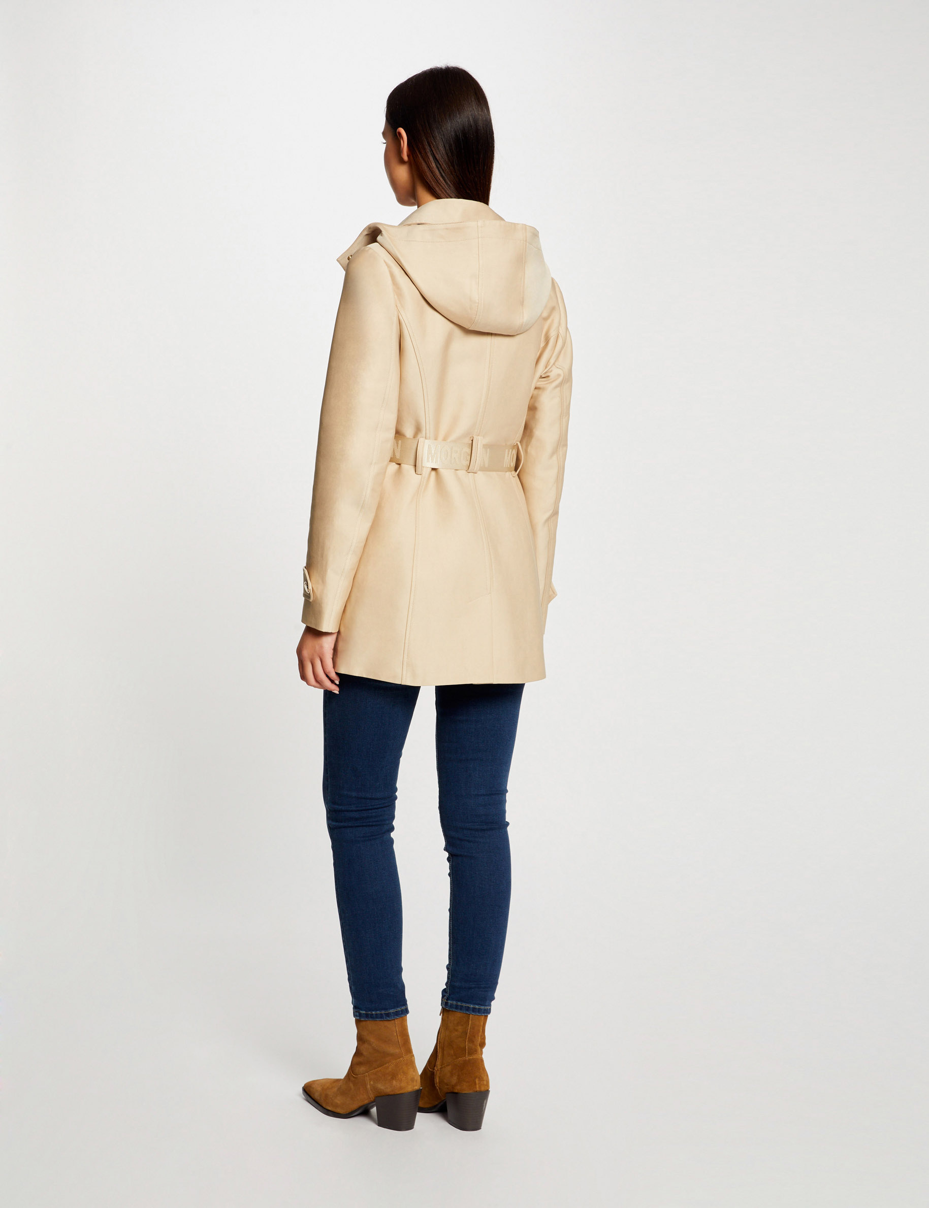 Straight belted trenchcoat with hood beige ladies'