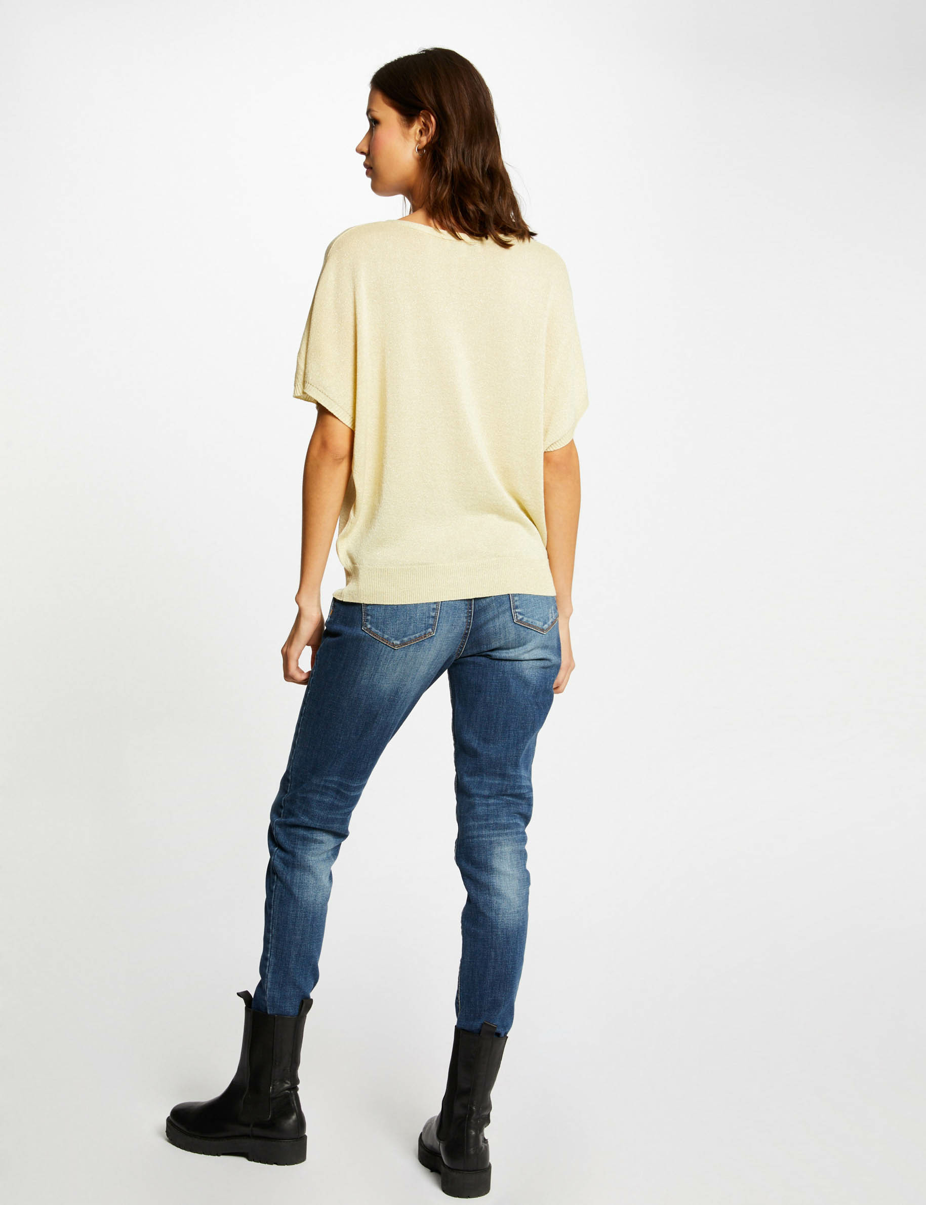short sleeved jumper with buttons straw yellow women Short-sleeved jumper with buttons straw yellow women