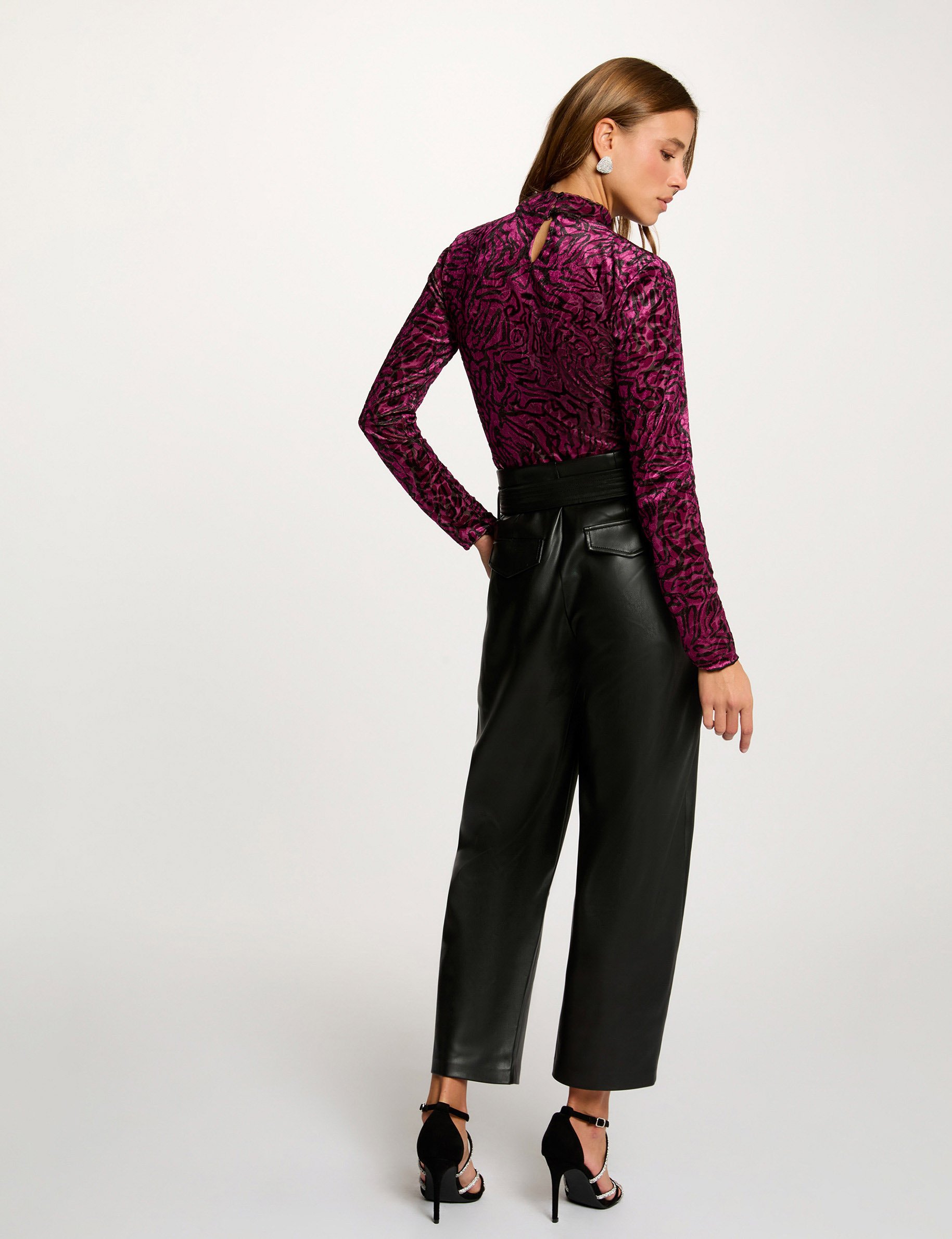 Velvet high neck t-shirt multicolor women