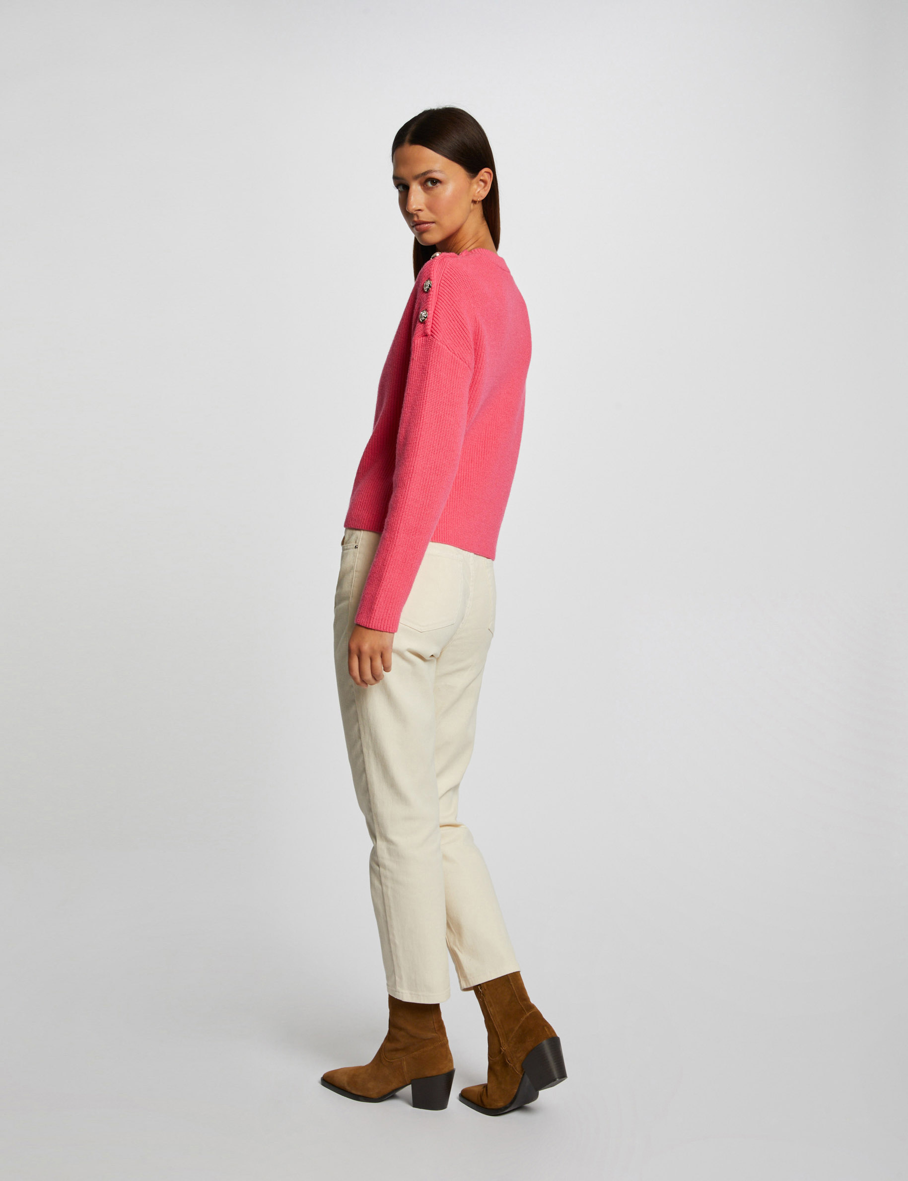 Long-sleeved jumper with buttons pink ladies'