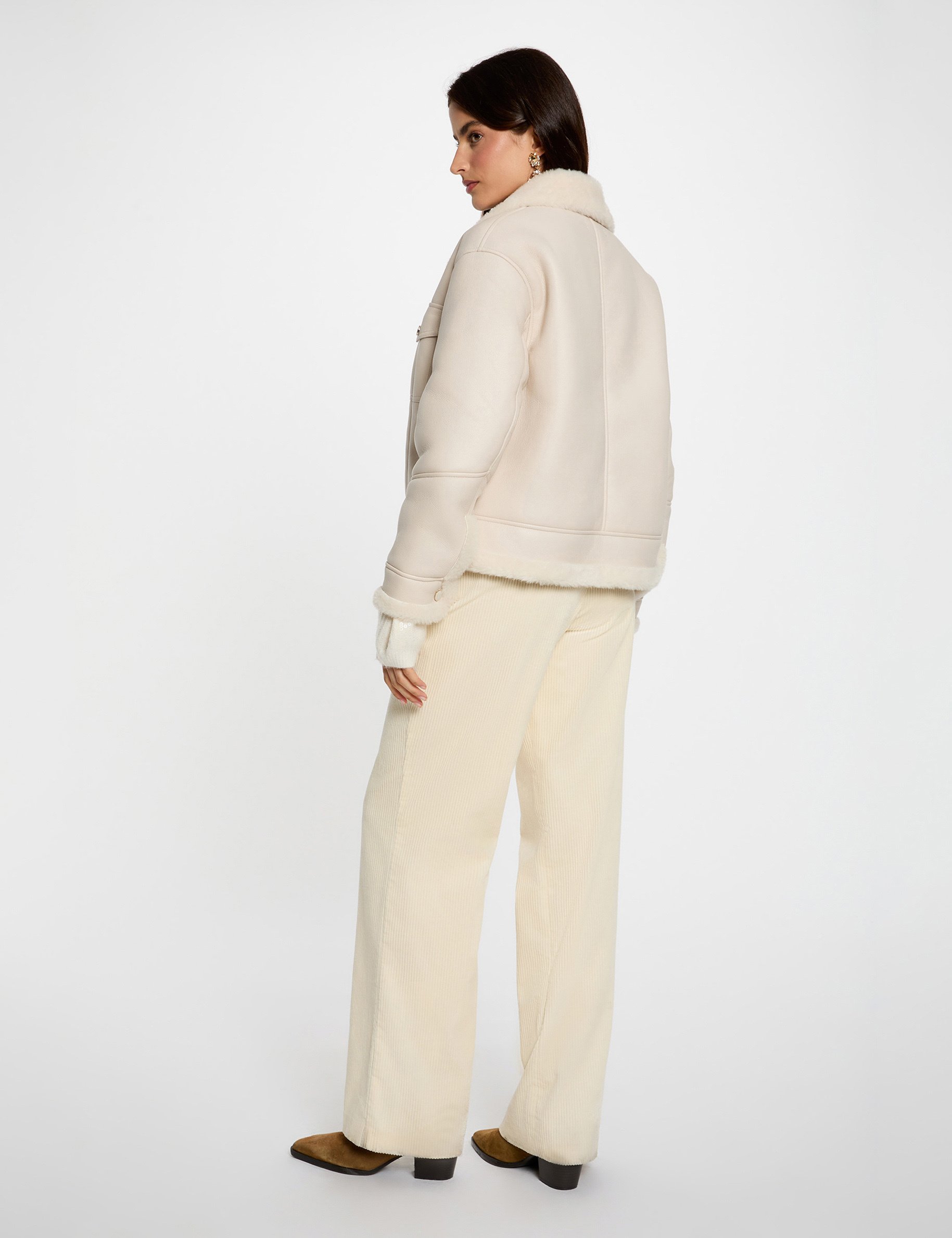 Short faux fur coat ivory women