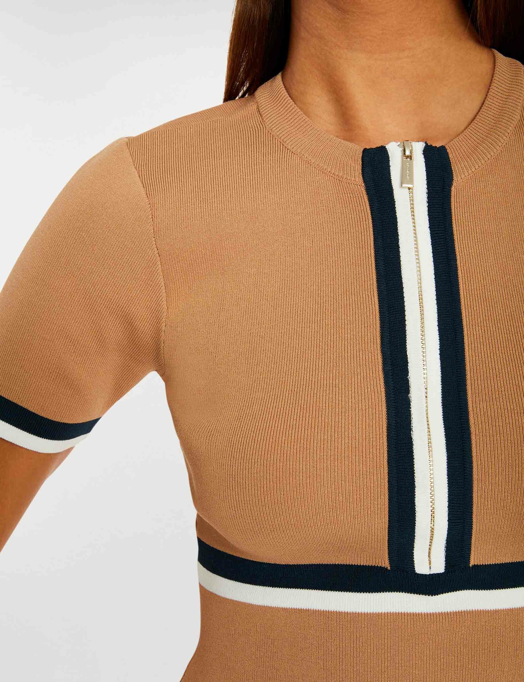 fitted dress zip and contrasting strips camel women Fitted dress zip and contrasting strips camel women