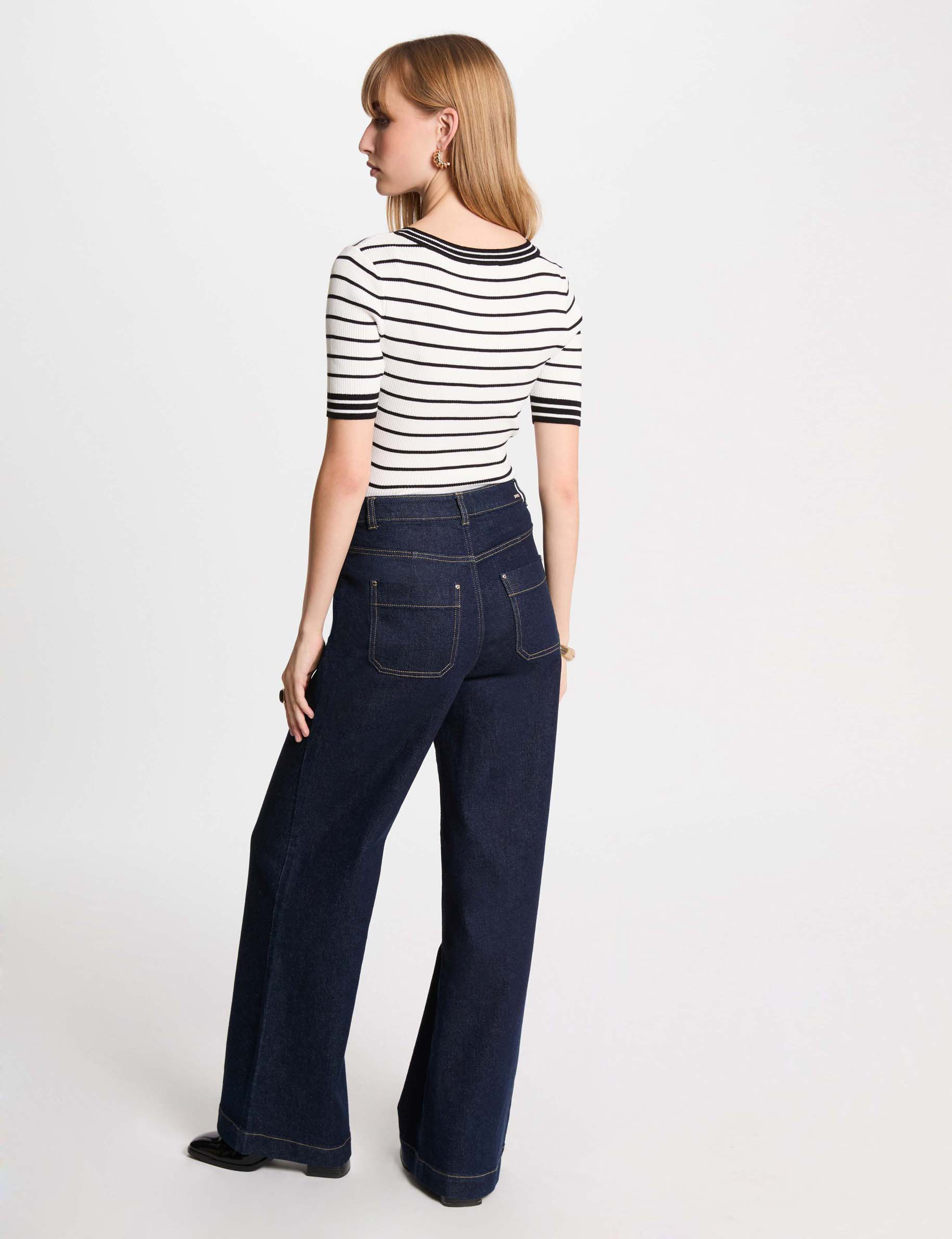 stripped jumper short sleeves white women Stripped jumper short-sleeves white women