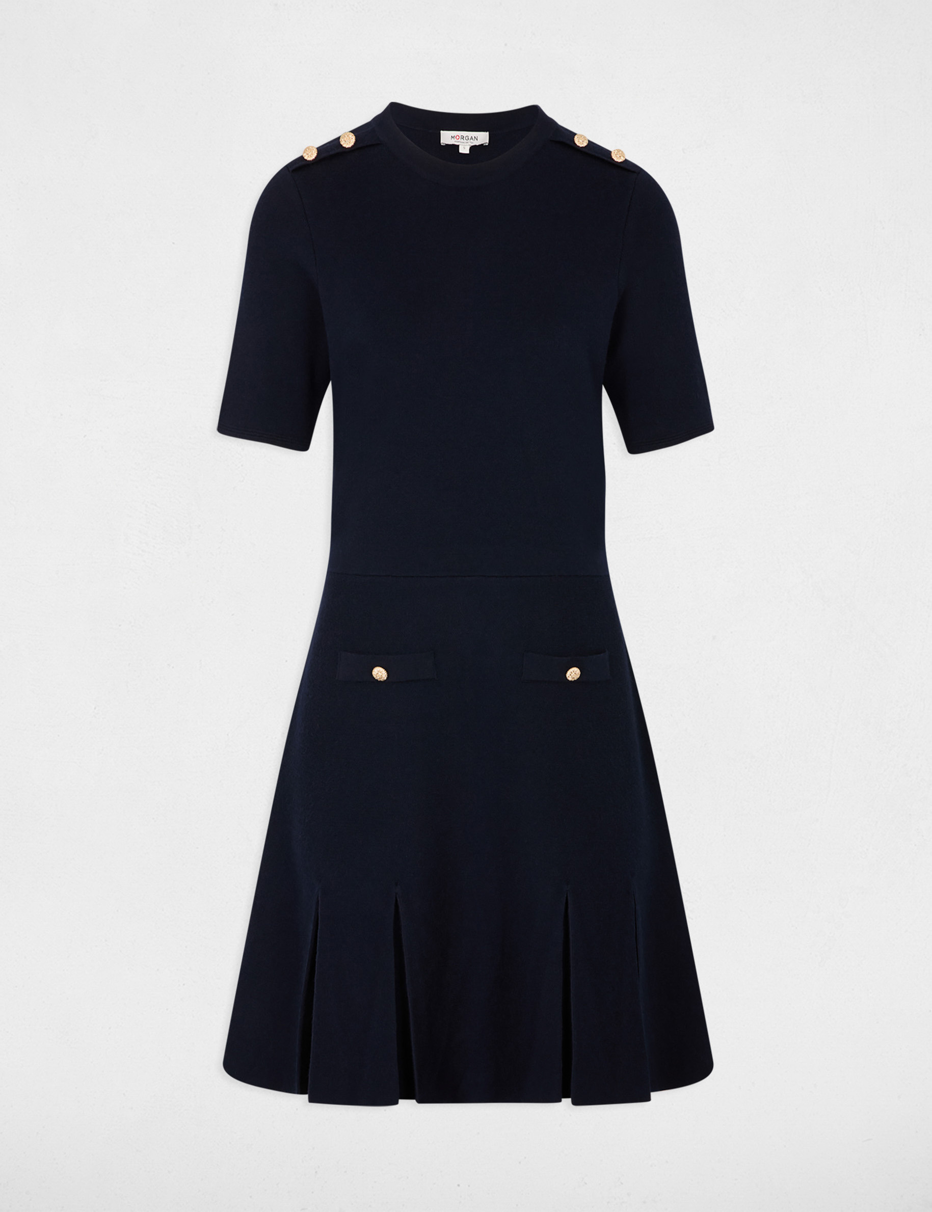 Short trapeze dress navy blue women