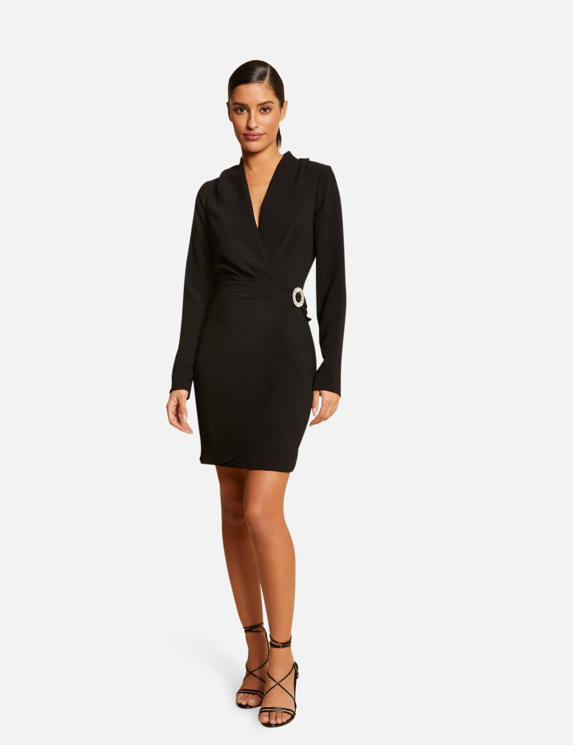 Wrap dress with buckle black ladies'