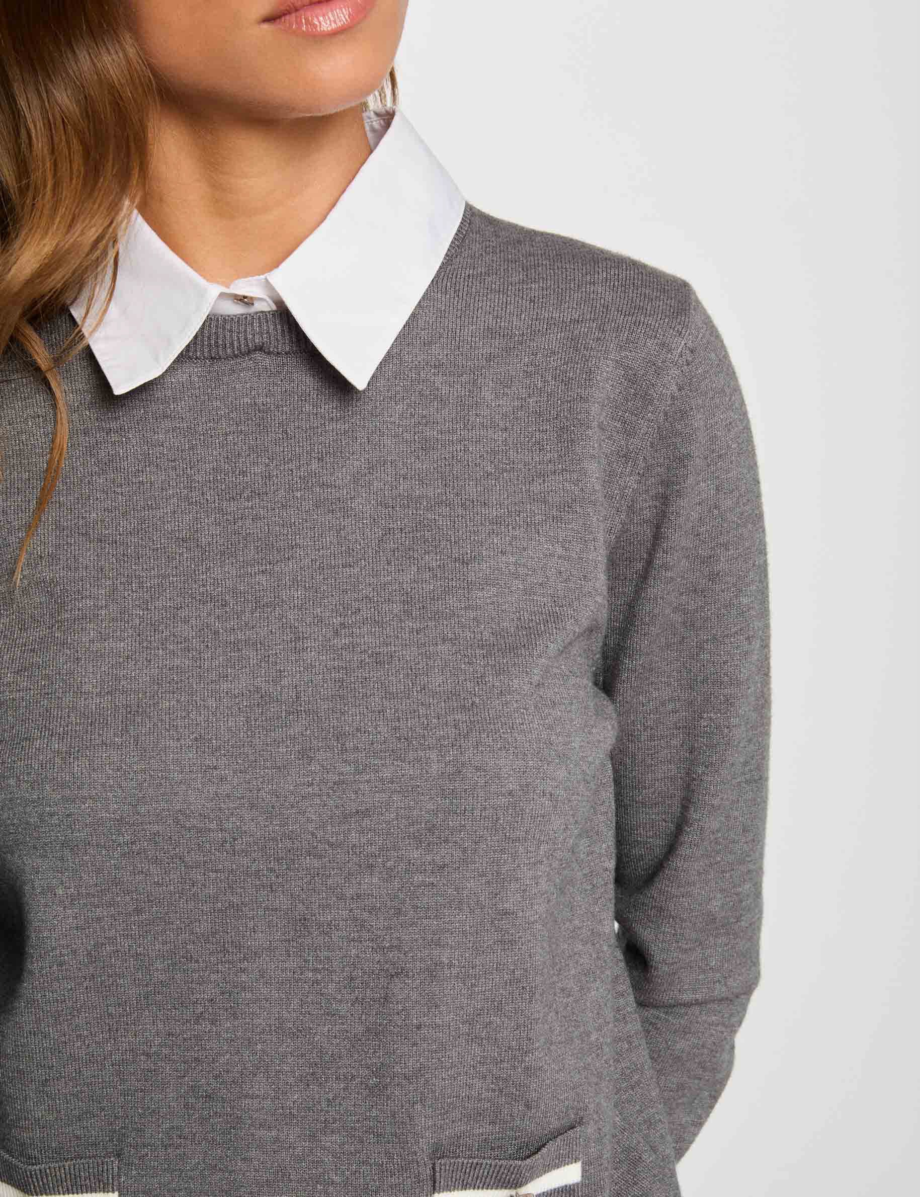 Pull col chemise gris foncé femme
